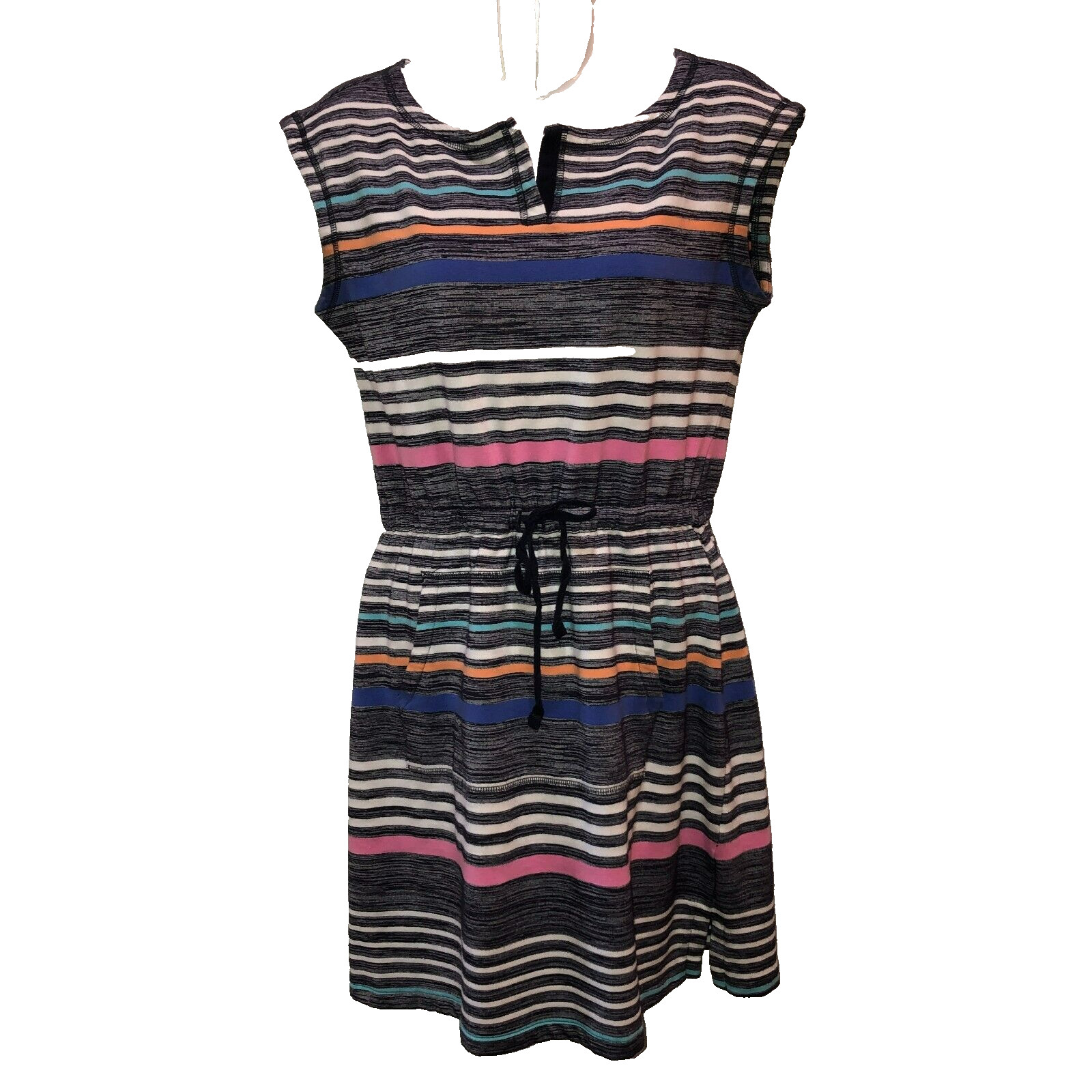 T by TALBOTS Small Multicolor Stripe Shift Dress Sleeveless Cotton Blend Pockets