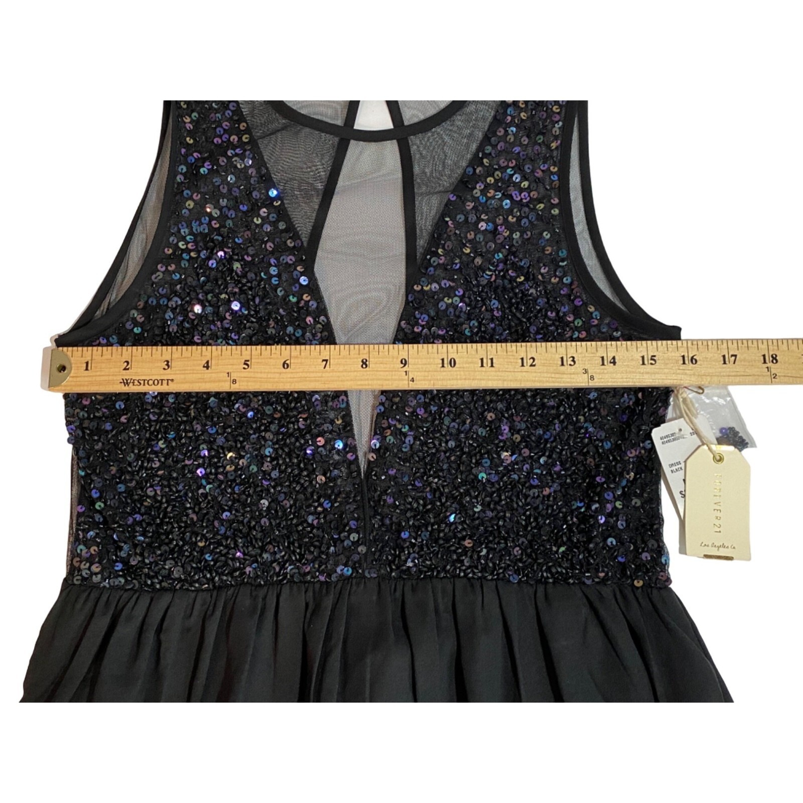 NWT Forever 21 Black Sequins Sheer Open Back Mini Cocktail Dress Size Medium