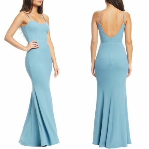 DRESS the POPULATION Sea Sky Blue Open Back Crepe Mermaid Maxi Gown M = 6/8