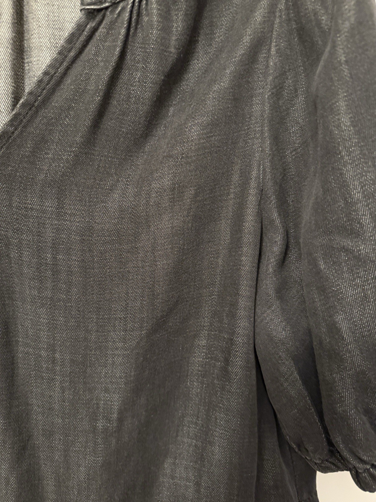 Velvet Heart Los Angeles Gray Solid Tiered V-Neck Puff Sleeve Woven Dress L