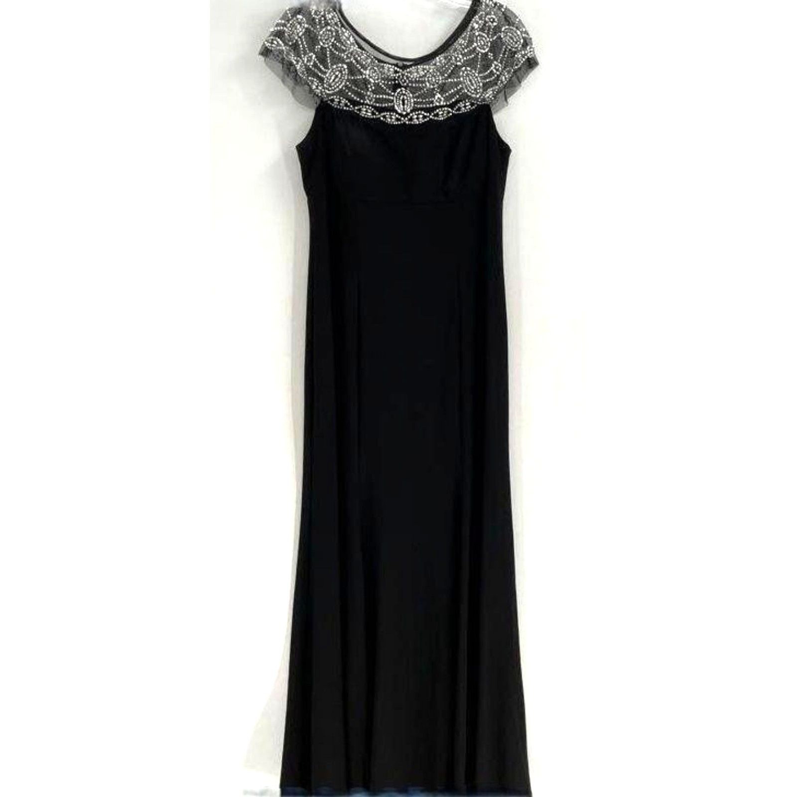 R&M Richards Illusion Beaded-Trim A-Line Gown Black Size 10 Formal Dress