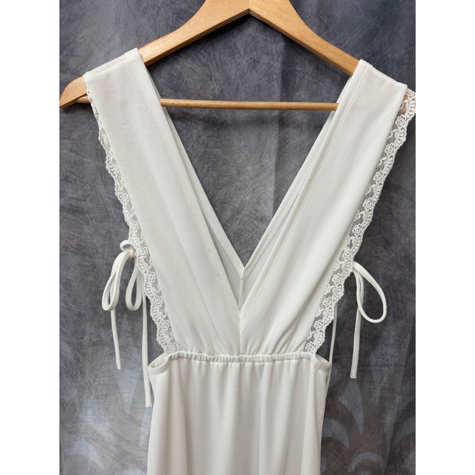 ASOS DESIGN White Lace Trim Pinafore Midi Dress Open Side Tie Detail Womens 4