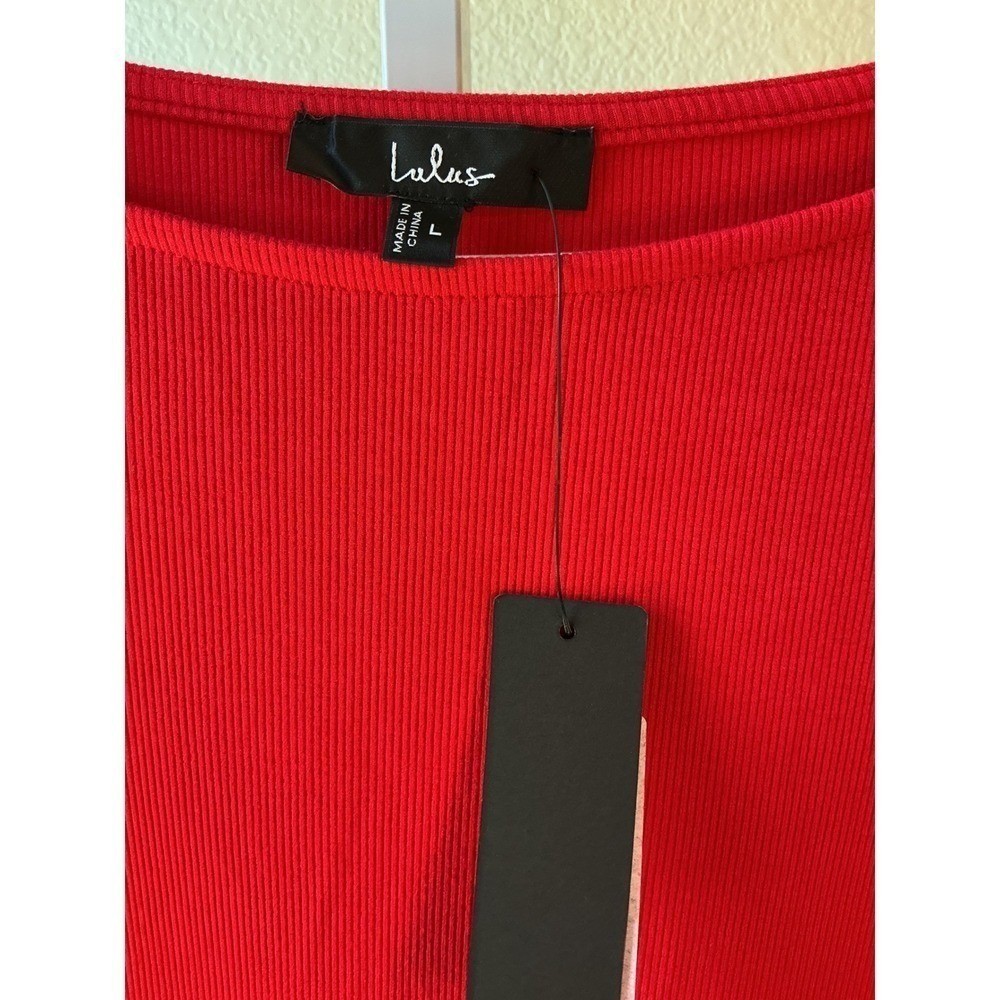 Lulus Red Long Sleeve Drop Waist Mini Dress Bubble Hem Ribbed Knit Large NWT
