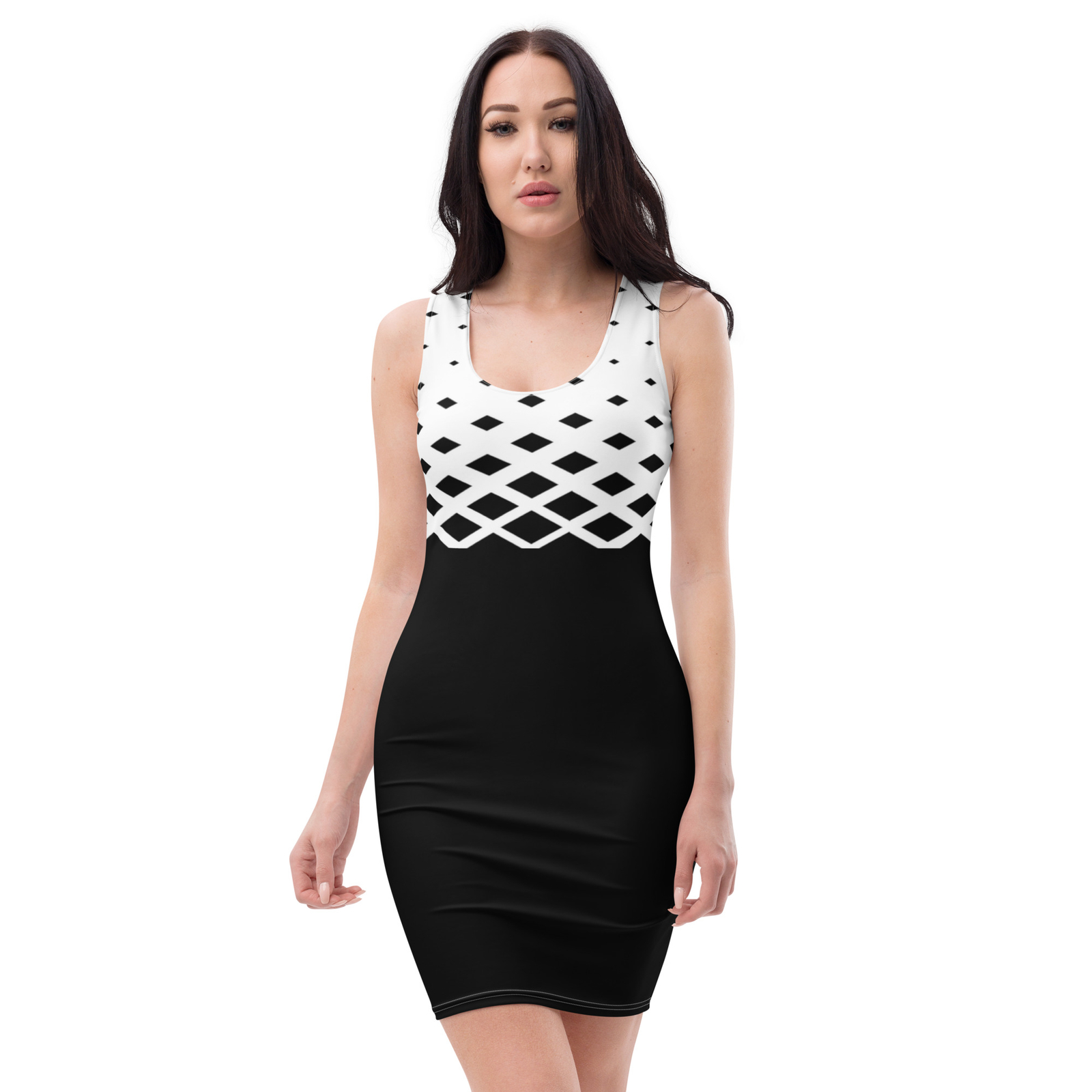 Black and White Bodycon Mini Dress, Stretch Tank Dress, Summer Office Dress