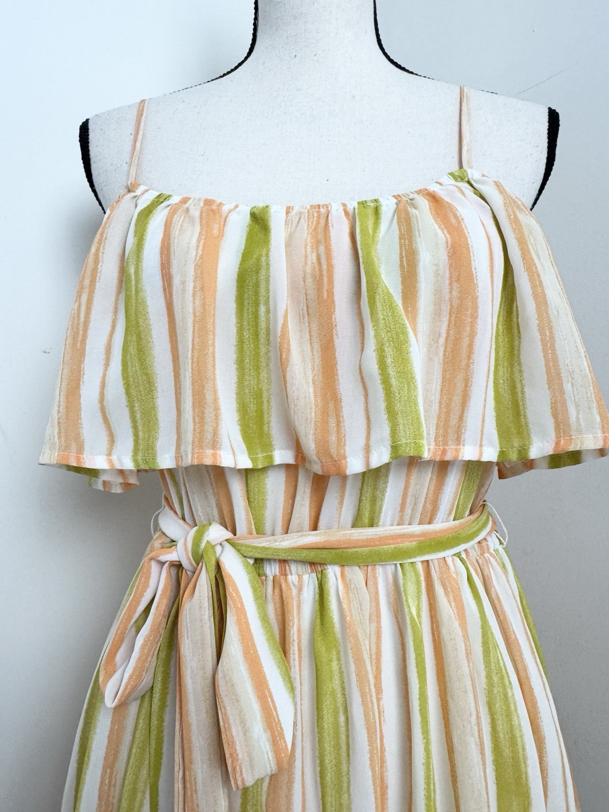 Evolutionary Ruffle Tiered Striped Maxi Dress XL Chiffon Boho Resort Coastal
