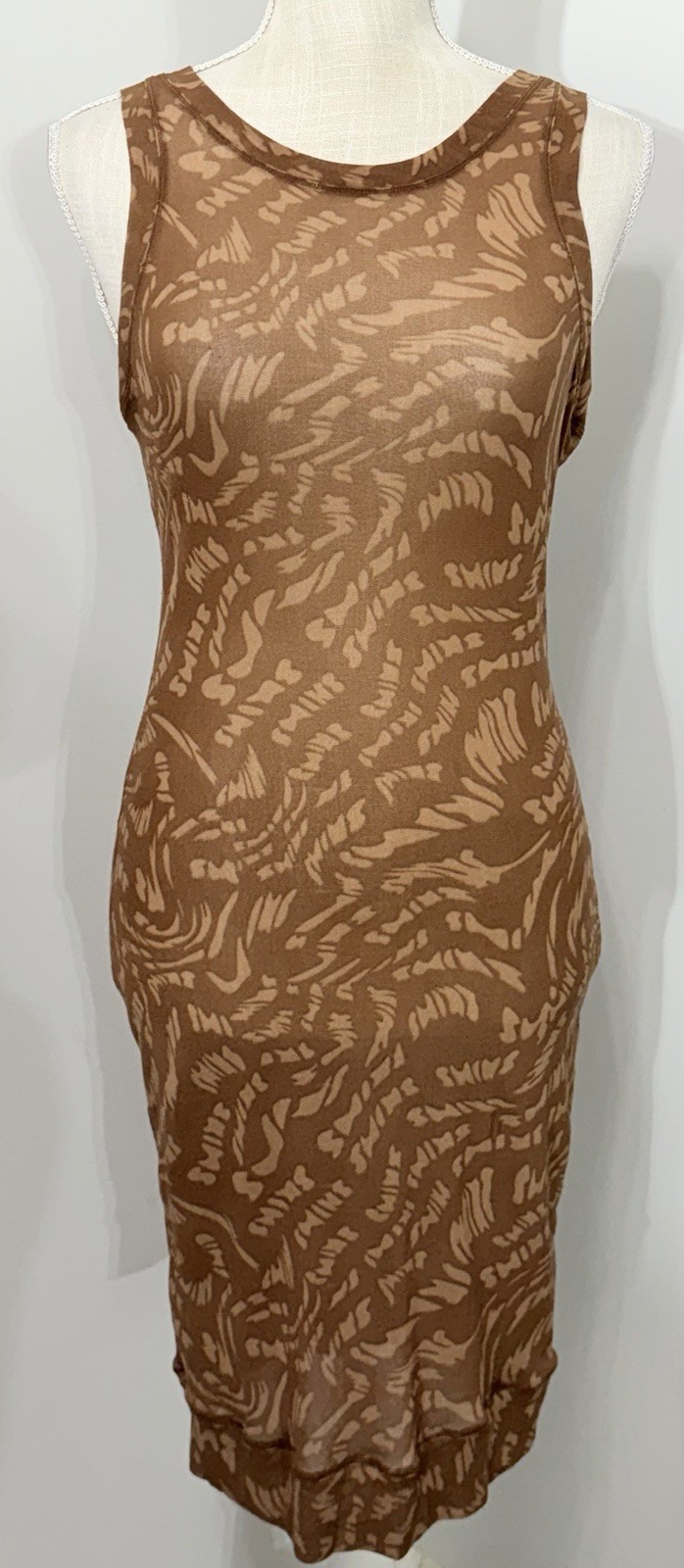 Skims Summer Mesh Sheer Racer Back Brown Latte All Over Print Logo Dress Large L
