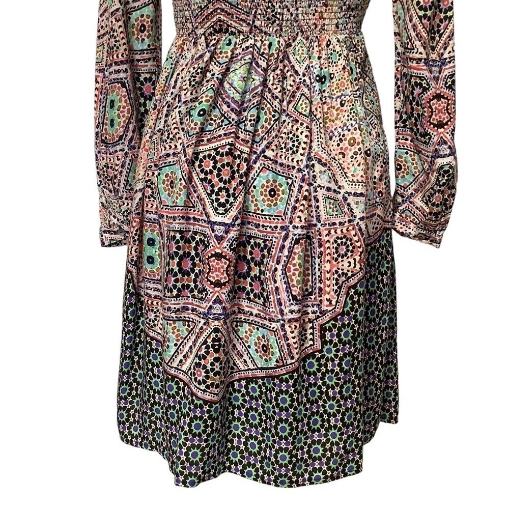 ANTHROPOLOGIE Postmark Geometric Tile Print Smocked Waist Dress Size S