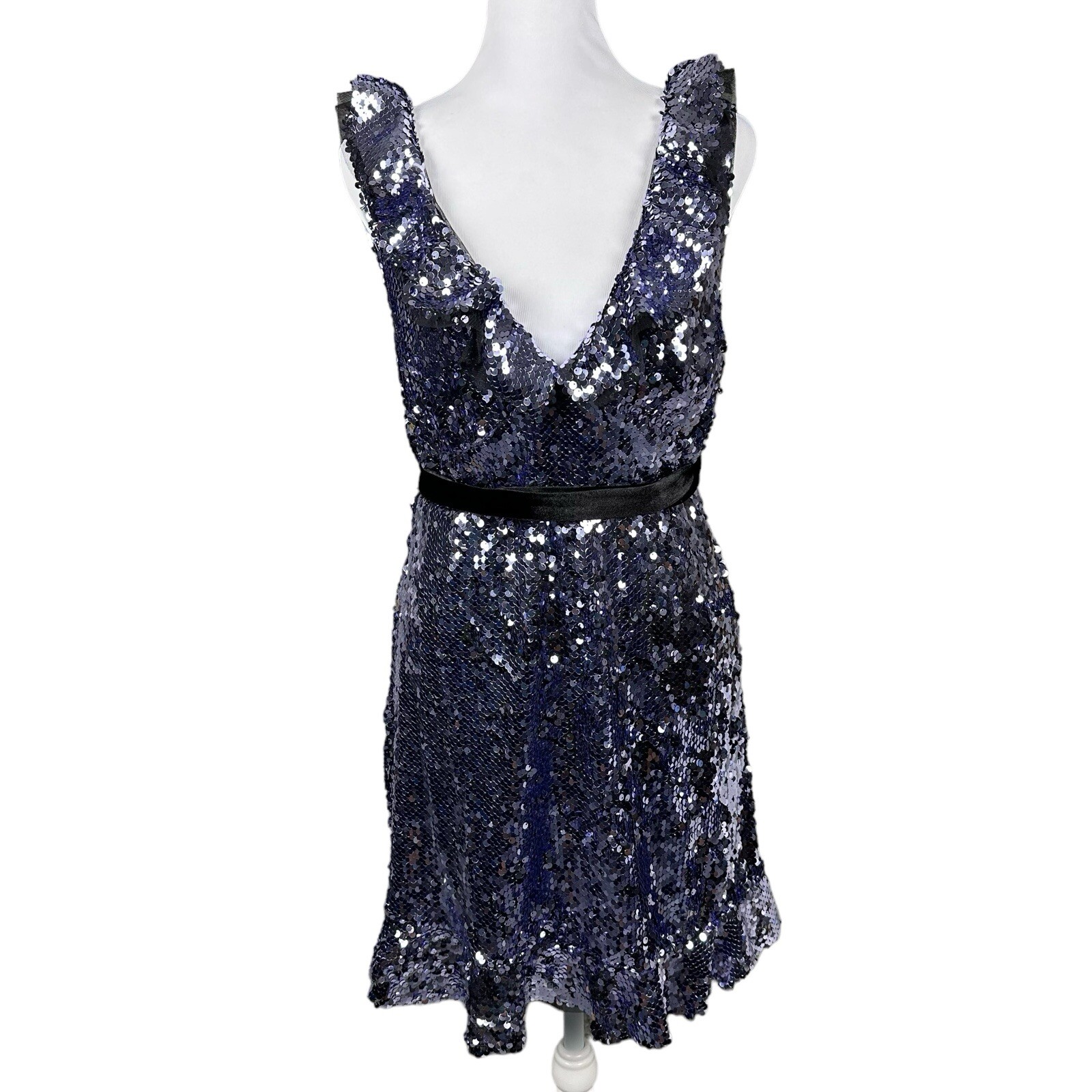 NWT $168 Free People 4 Siren Sequin Open Back Tie Waist Ruffles Dress Party