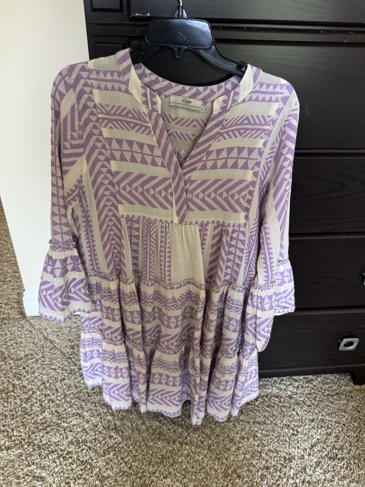 Devotion Twins Embroidered Ella Lilac/Off-White Tunic Dress size S