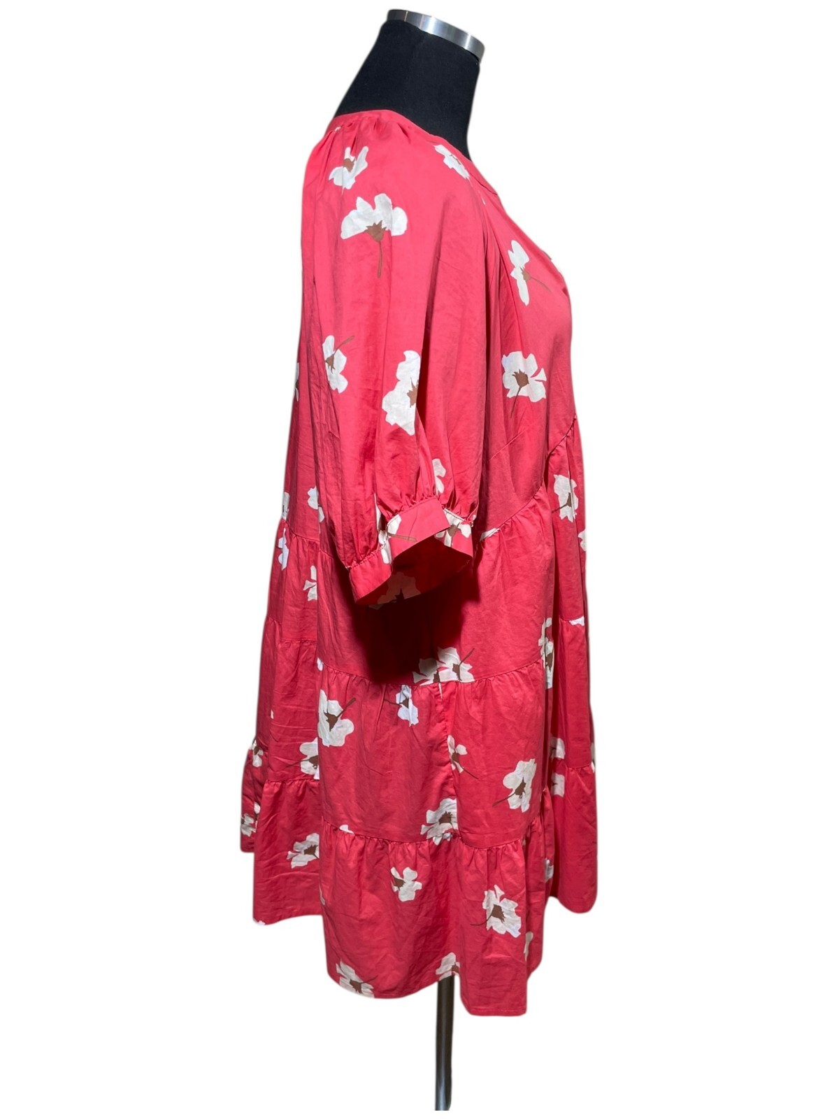 Universal Thread Puff Sleeve Floral Tiered Babydoll Dress Sz L Coral Beach Boho