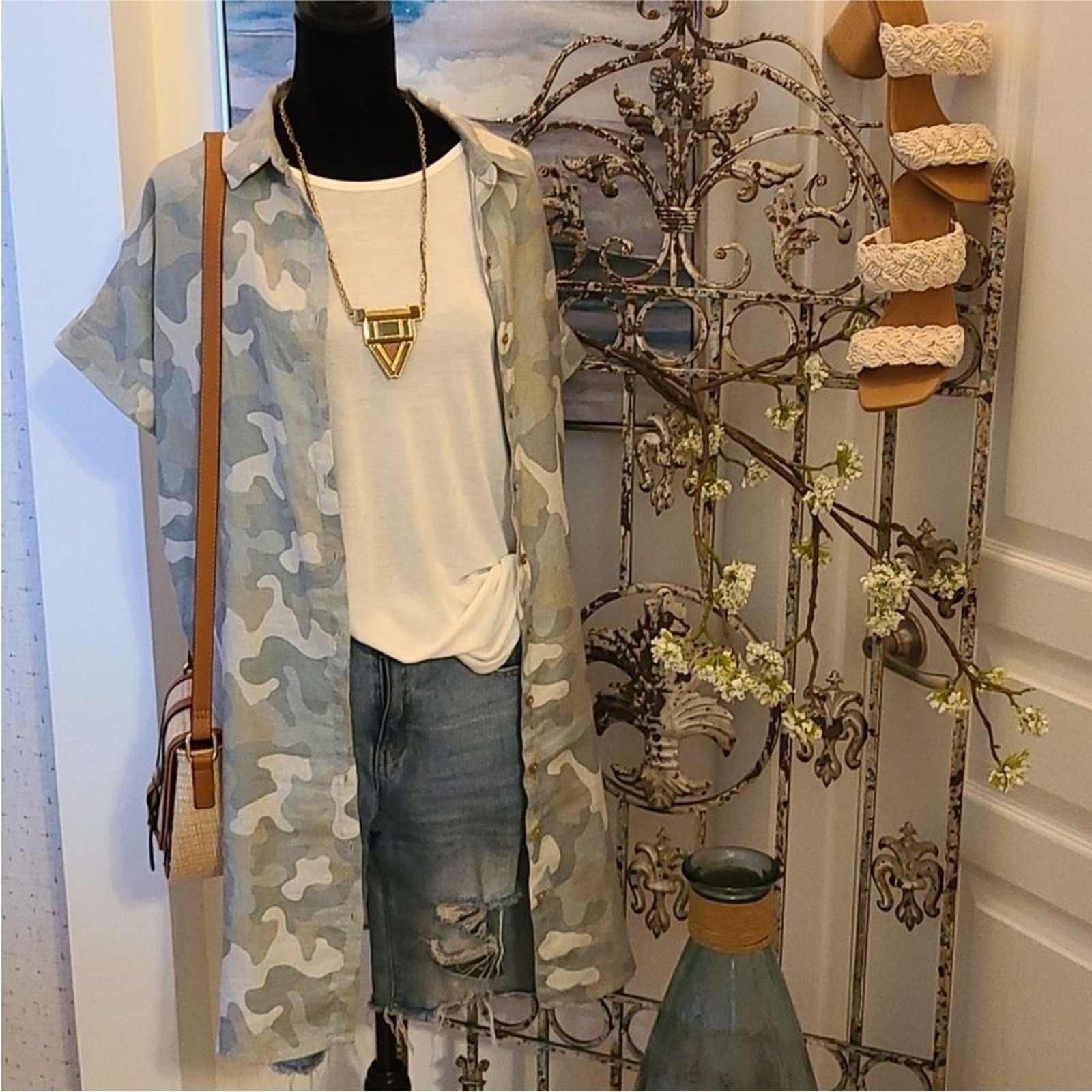 C&C California Camo Kimono Button Down Dress linen breathable lightweight