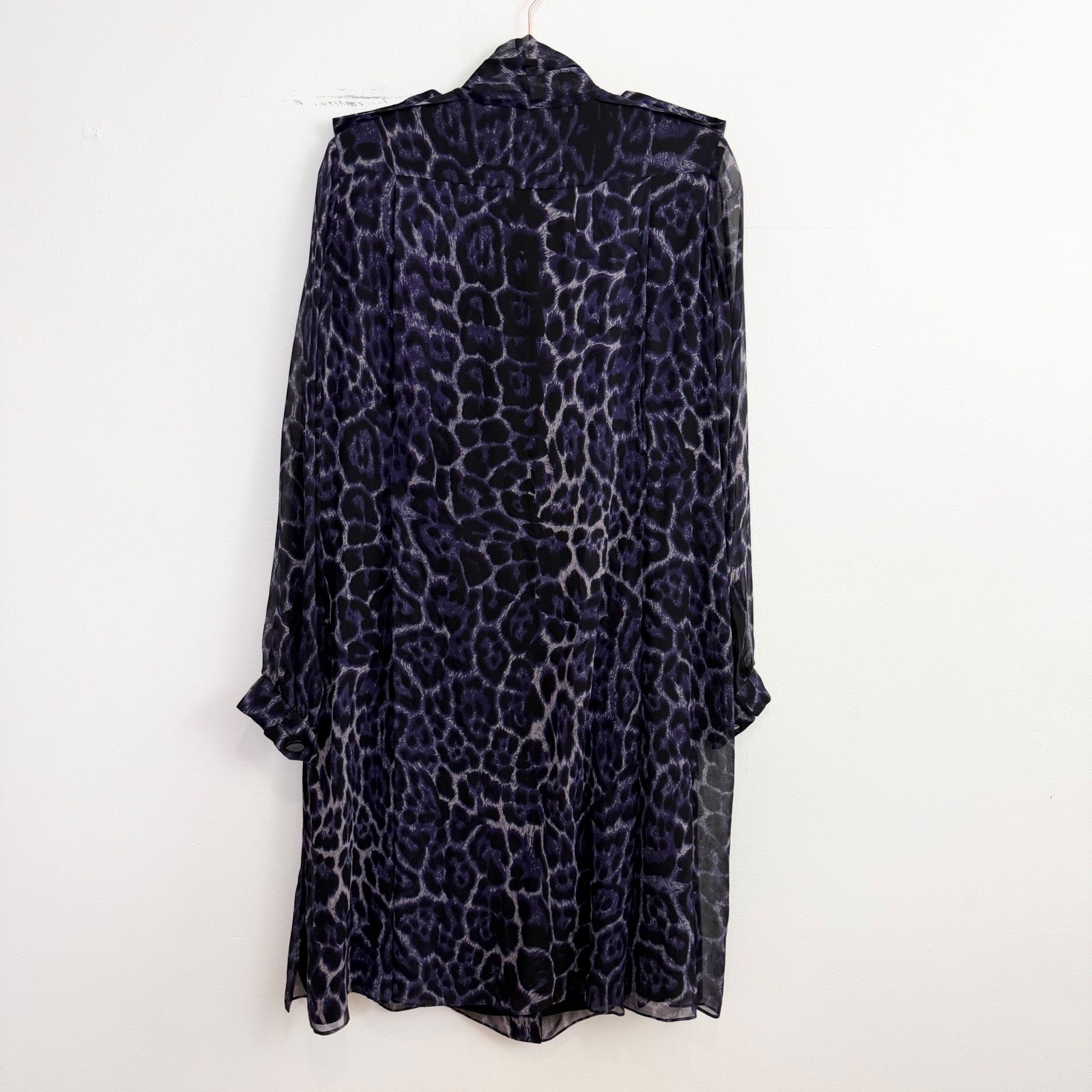 Carolina Herrera Silk Leopard Print Tie Neck Sheath Dress Purple Black Size 14