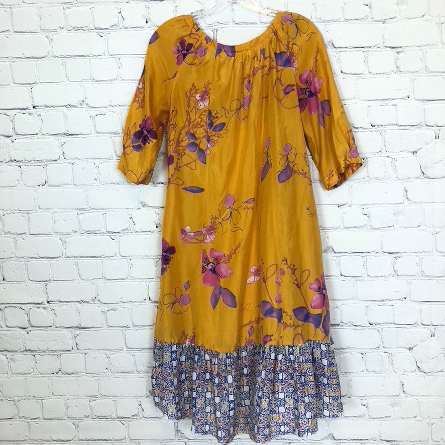 Anthropologie Vanessa Virginia Rainforest Silk Dress Size XS Yellow Floral