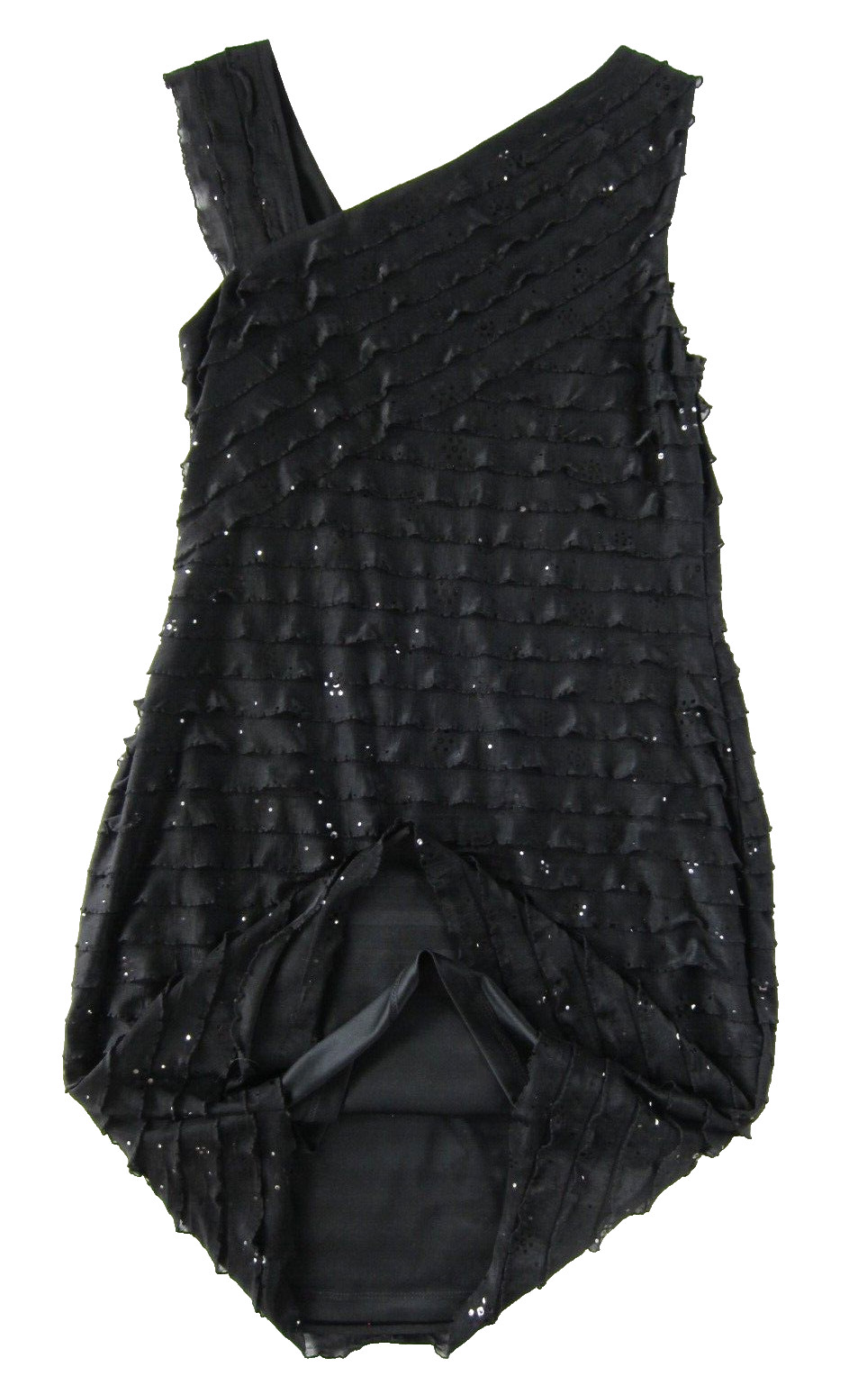 Robbie Bee Signature Black Stretch Sequin Beaded Jewel Layered Tank Dress Large