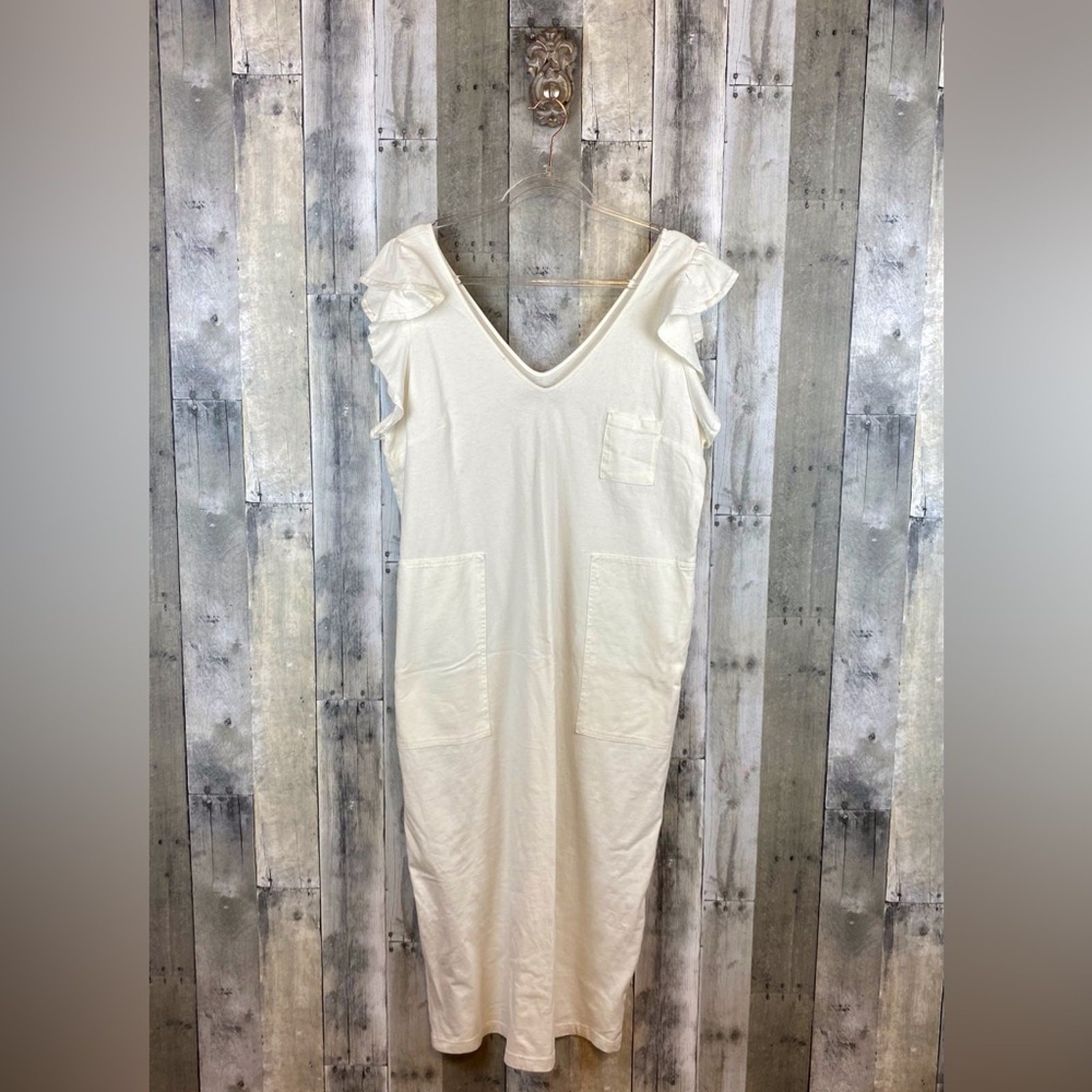 Free People Beach Ruffle Sleeve Oversized Maxi Dress in Cream Size Large.