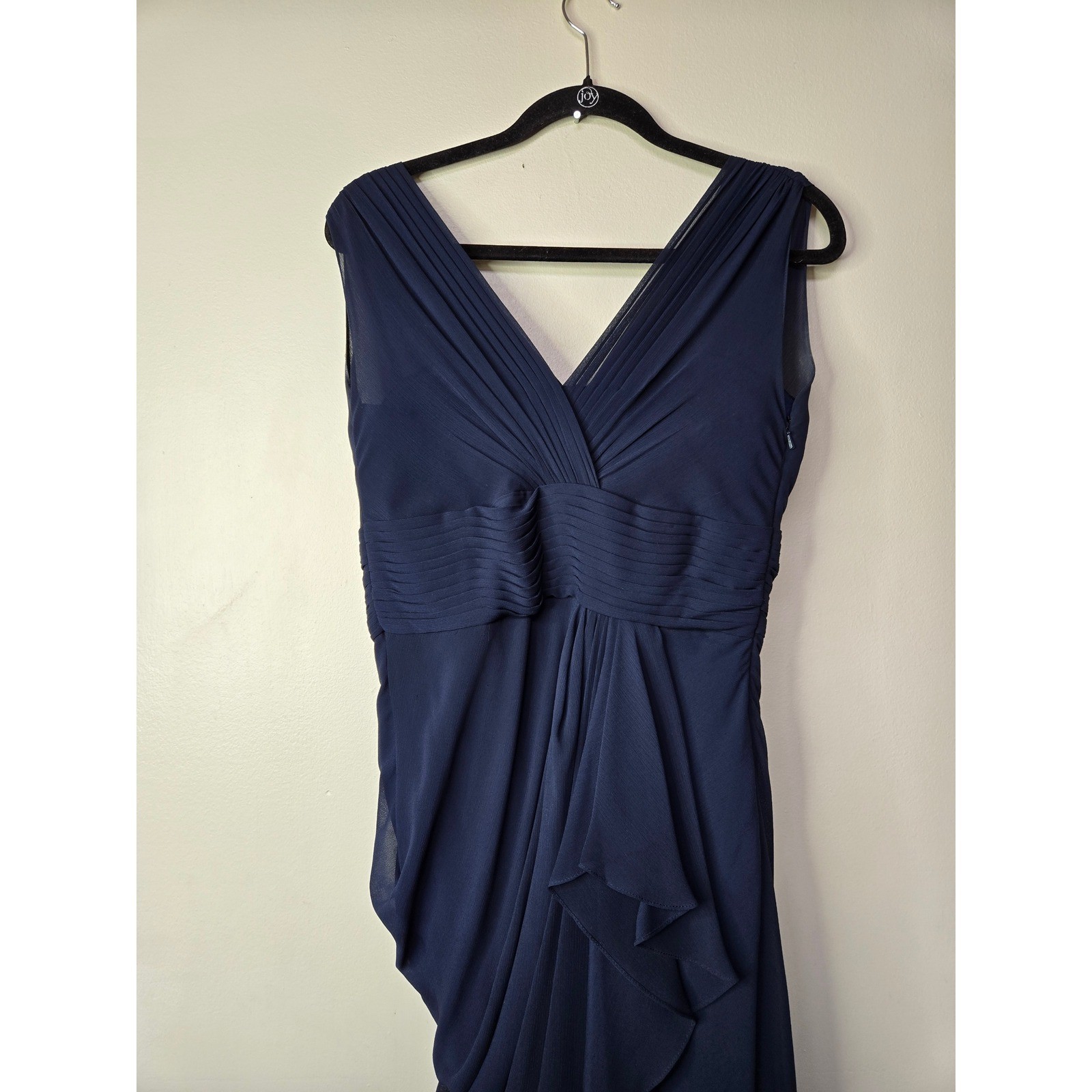 Watters & Watters Navy Blue Draped Chiffon Formal Gown Dress womens 14