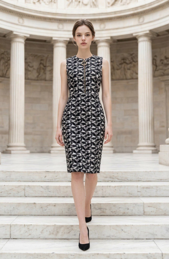 Calvin Klein Women’s Pencil Dress Size 6 Black White Geometric Office Business