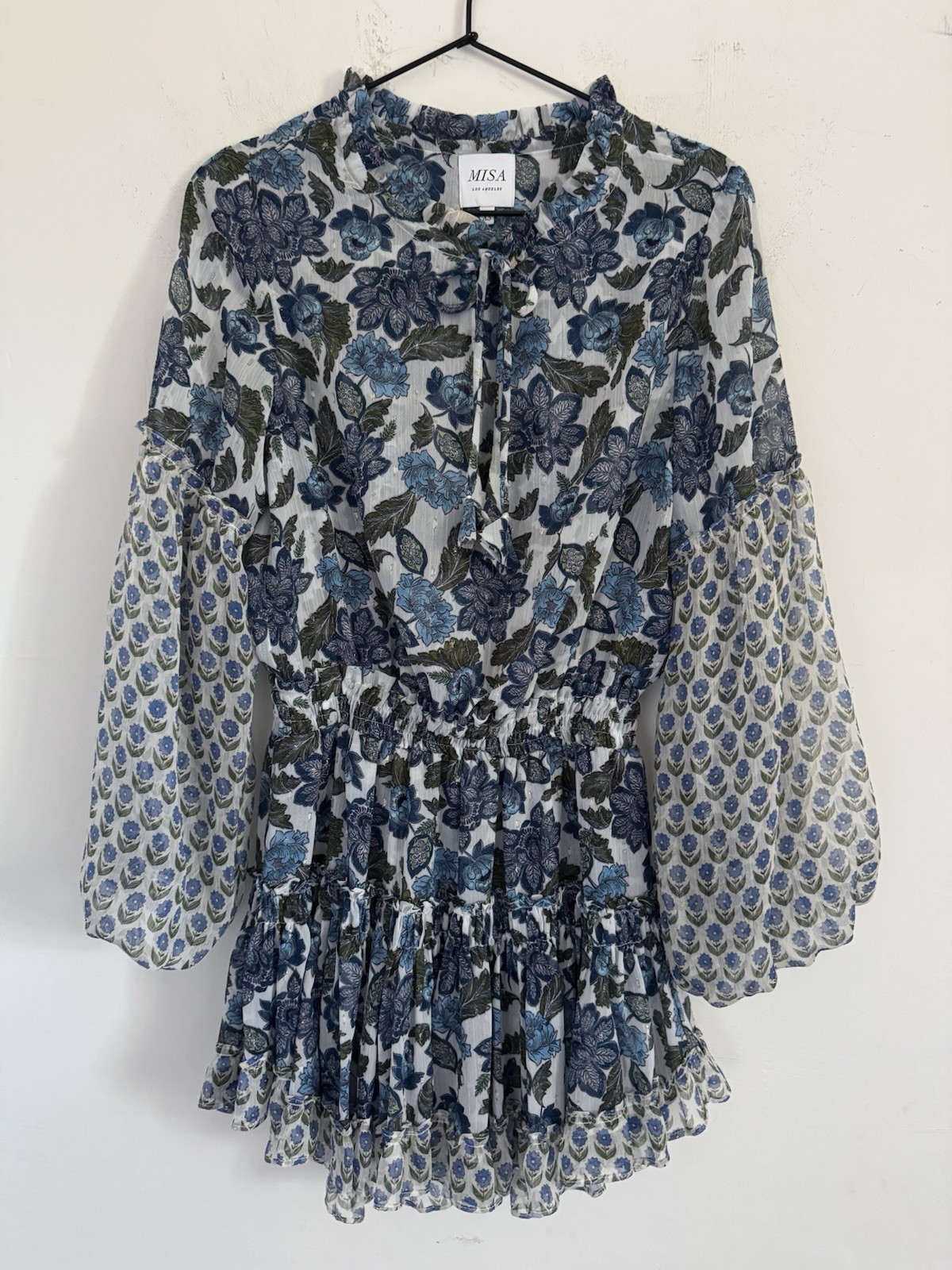 MISA Azulia Elisabetta Blue Floral Mini Dress XS Flora Print Designer