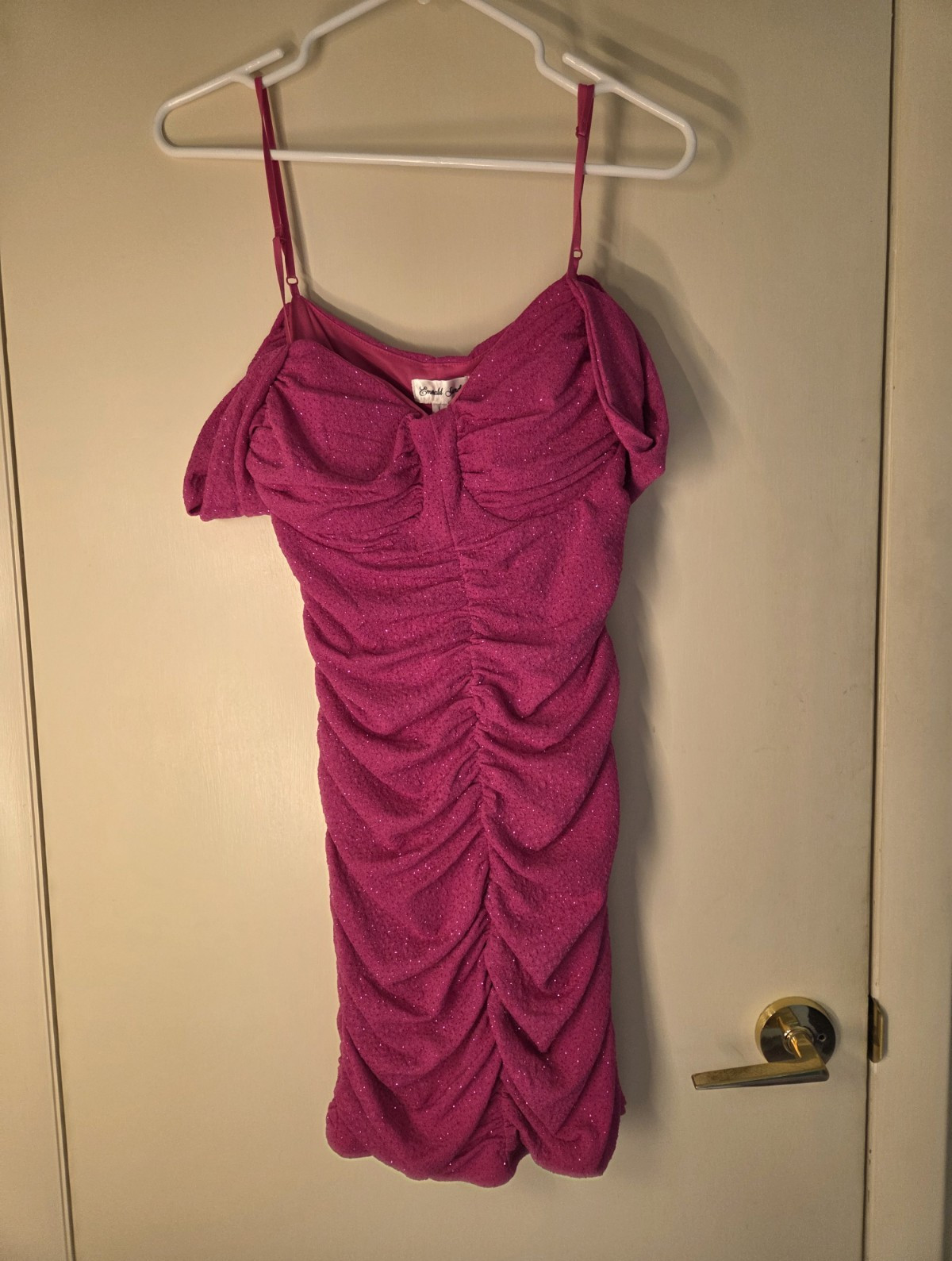 Emerald Sundae Pink Glitter Sweetheart Cold Shoulder Ruched Bodycon Knee L