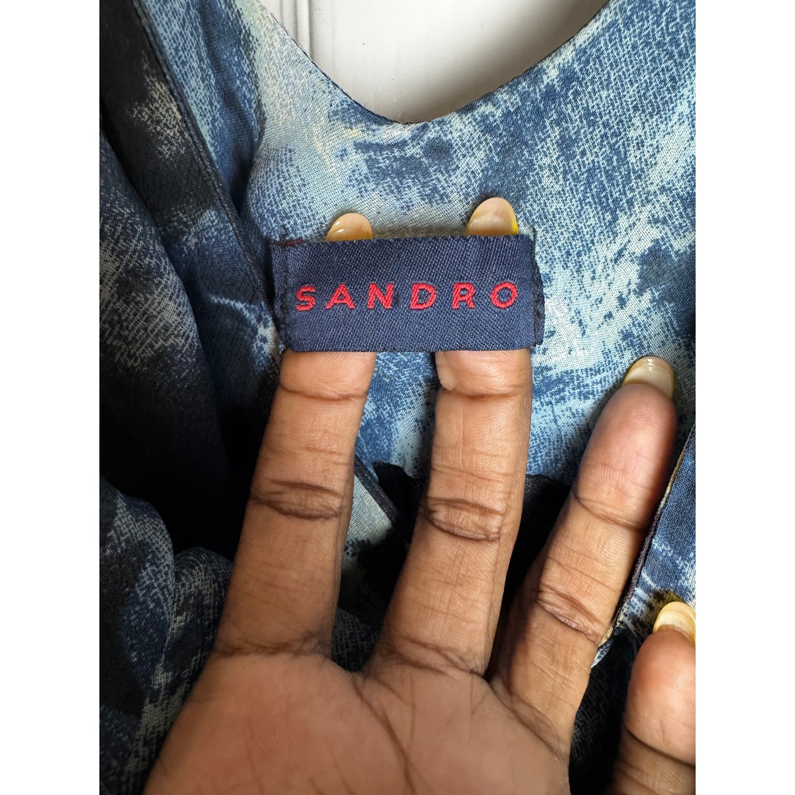 Sandro Womens American Flag Patchwork Snakeskin Print Fringe Midi Dress Blue
