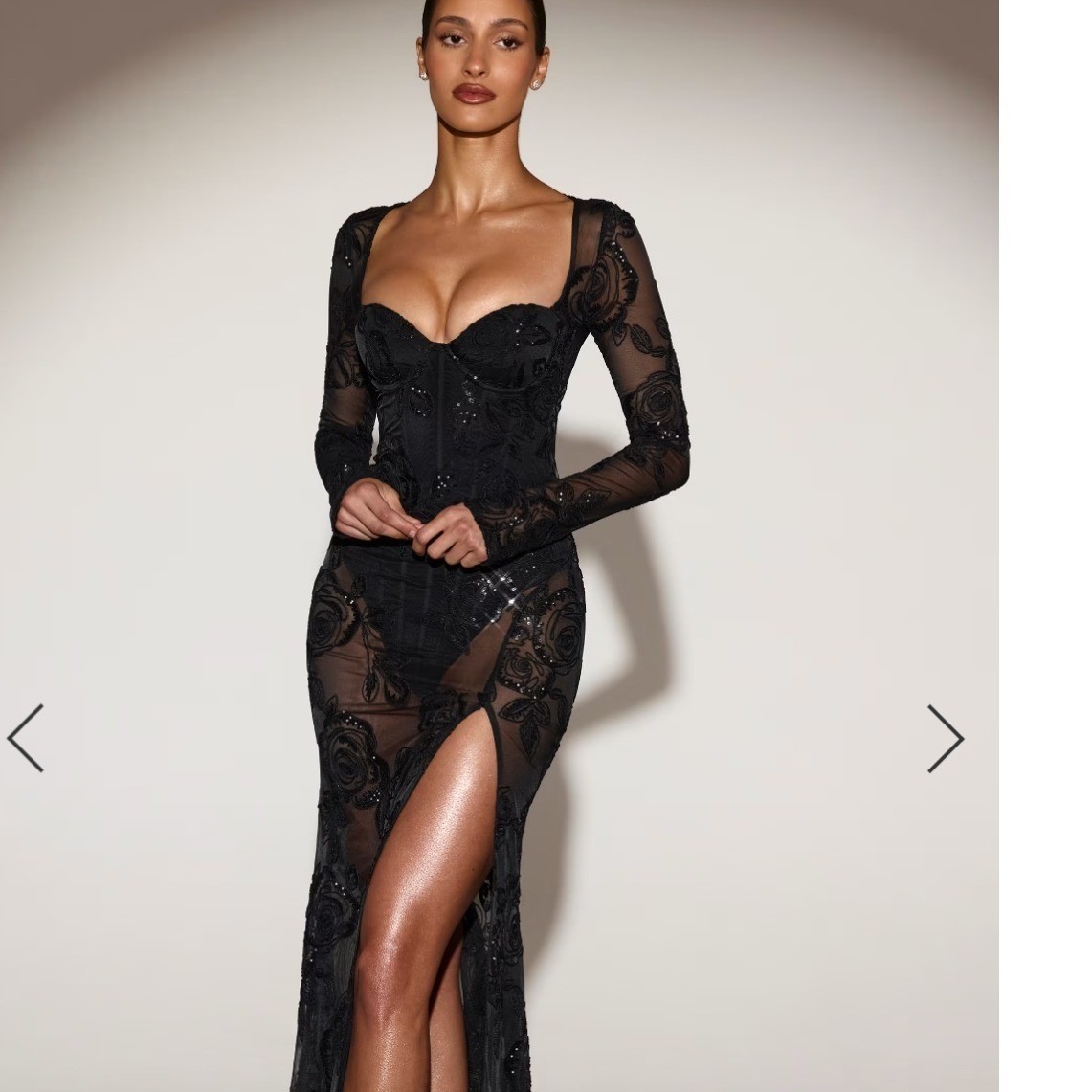 Oh Polly Nazara Black Sheer Embellished Bodysuit Sz 8 Corset Maxi Gown Dress NEW