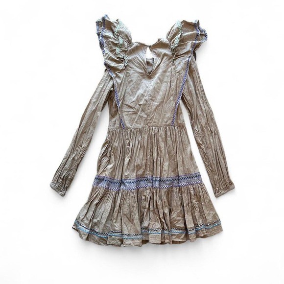 Something Navy Jolie Embroidered ruffle tiered boho longsleeve mini dress M