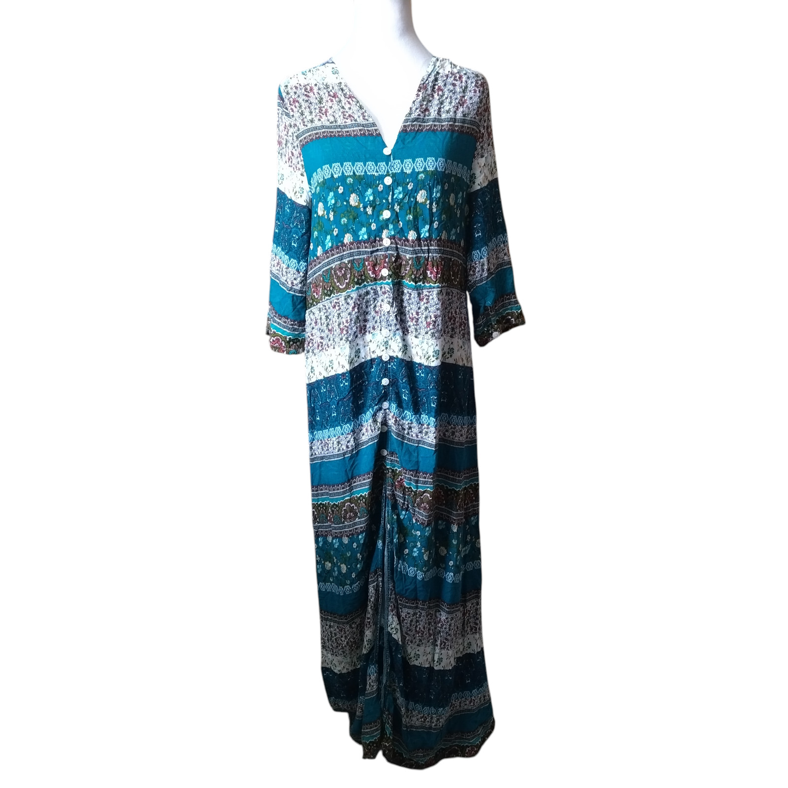 R. Vivimos XL Floral Maxi Dress Boho Partial Button Front Cottagecore Hippie