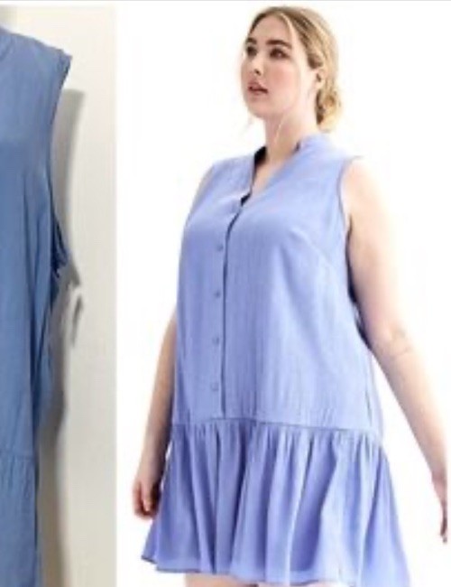 Nine West Plus Size 3X Light Blue Button Front Ruffle Lined Hem Dress Small Spot