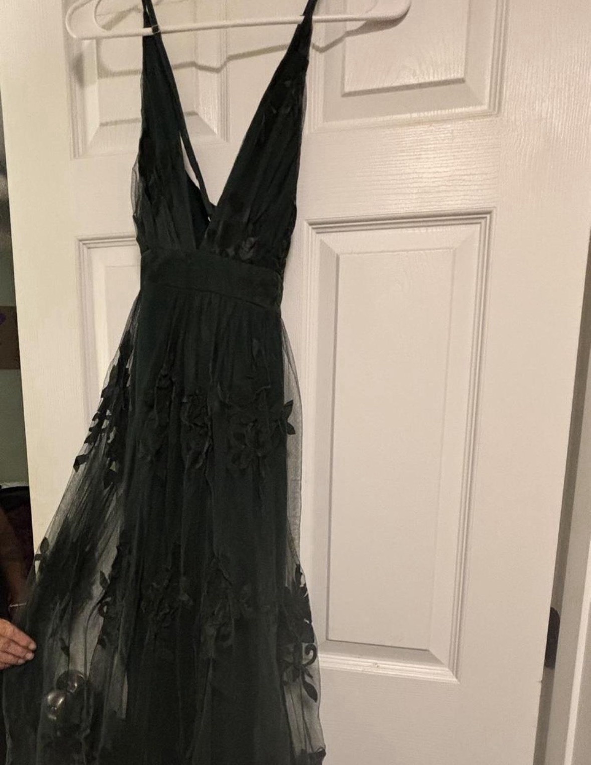 Women’s Dark Green V-Neck Strappy Maxi Gown Dress Size S