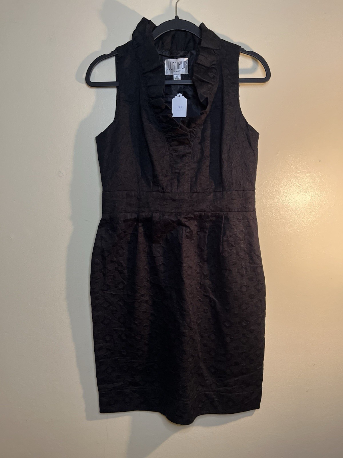 Julian Taylor dress Sz 10 Black Womens Sleeveless Side Zipper Midi Ruffle Collar