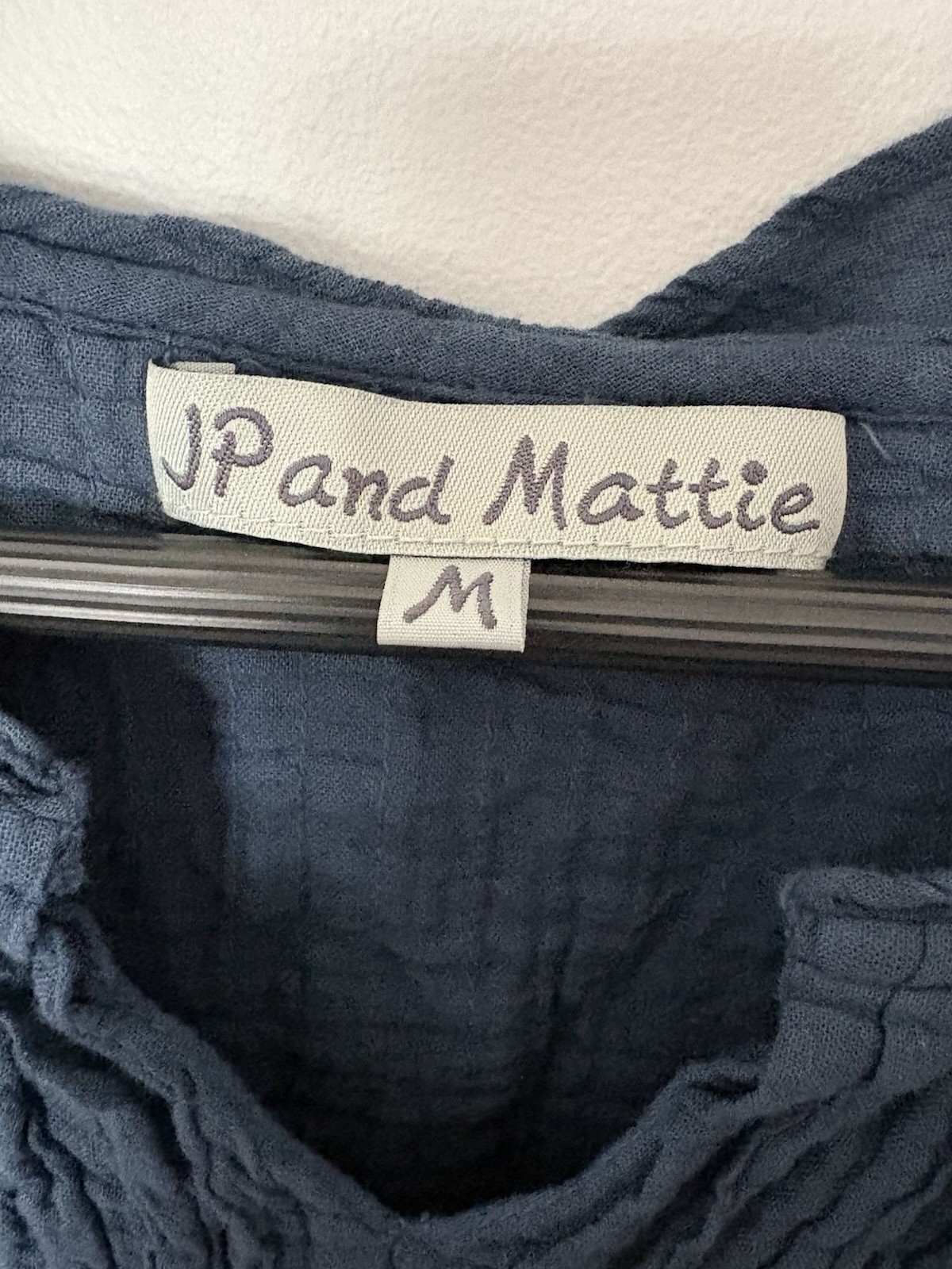 JP and Mattie Blue Solid Crinkle Cotton A-Line V-Neck 3/4 Sleeve Dress M