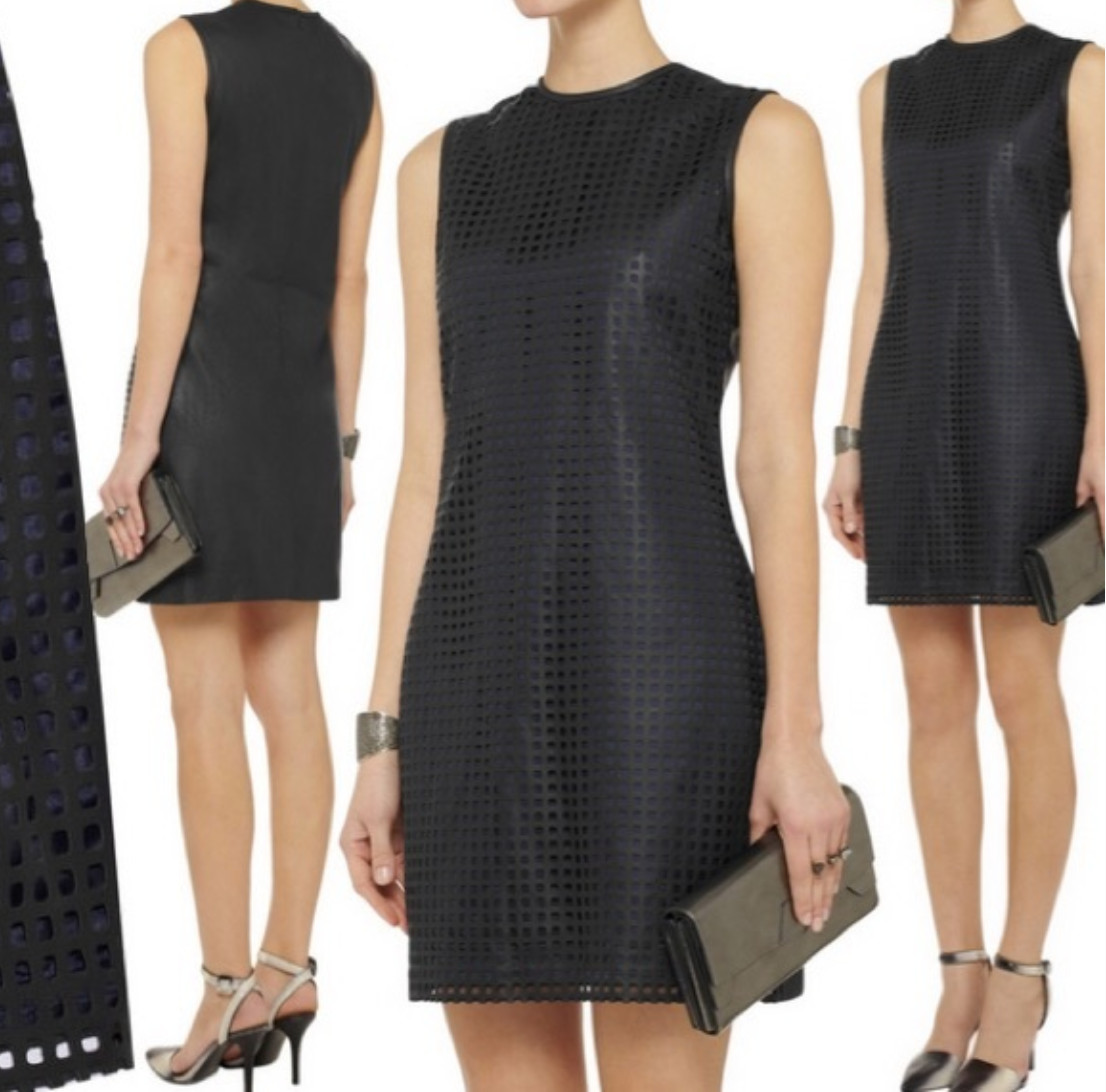 RAOUL Dress Black Blue MEDIUM Lambskin Leather Fitted Shift Pencil Laser Cut NEW