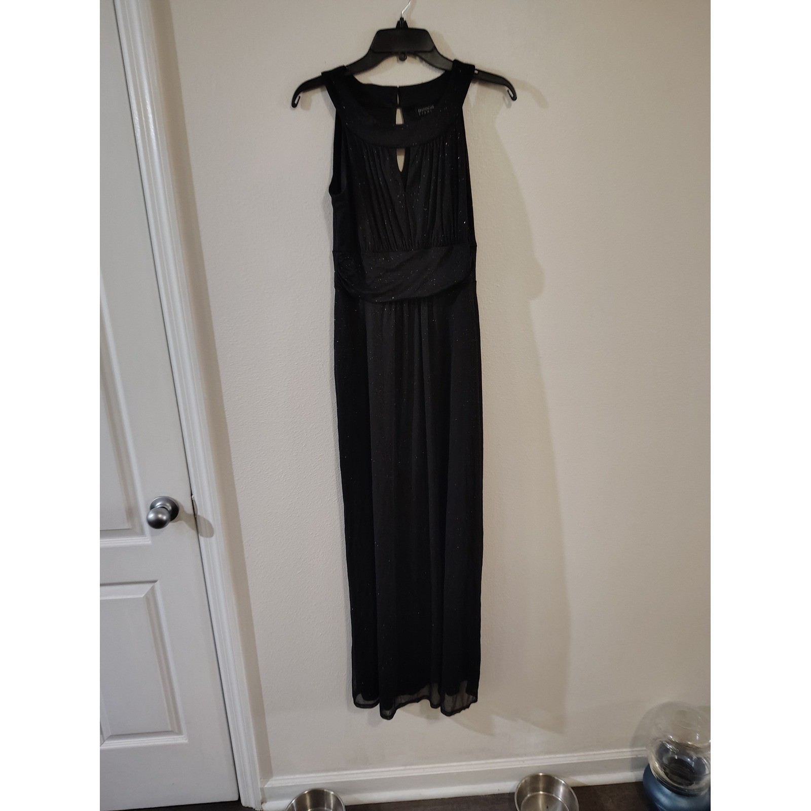 En Focus Studio Womens Black Glitter Keyhole Halter Maxi Evening Gown Dress 10