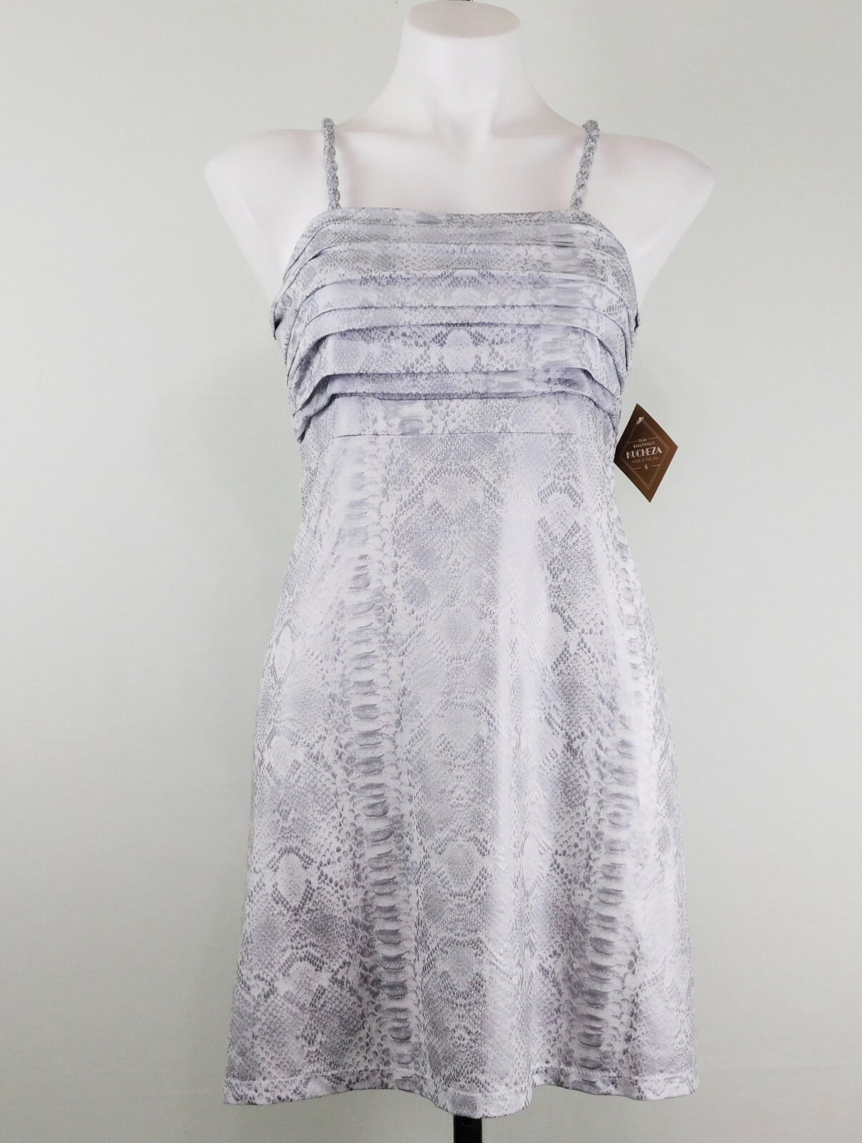 Kucheza Women Dress, Size M, Gray/White, 96% Polyester, 4% Spandex