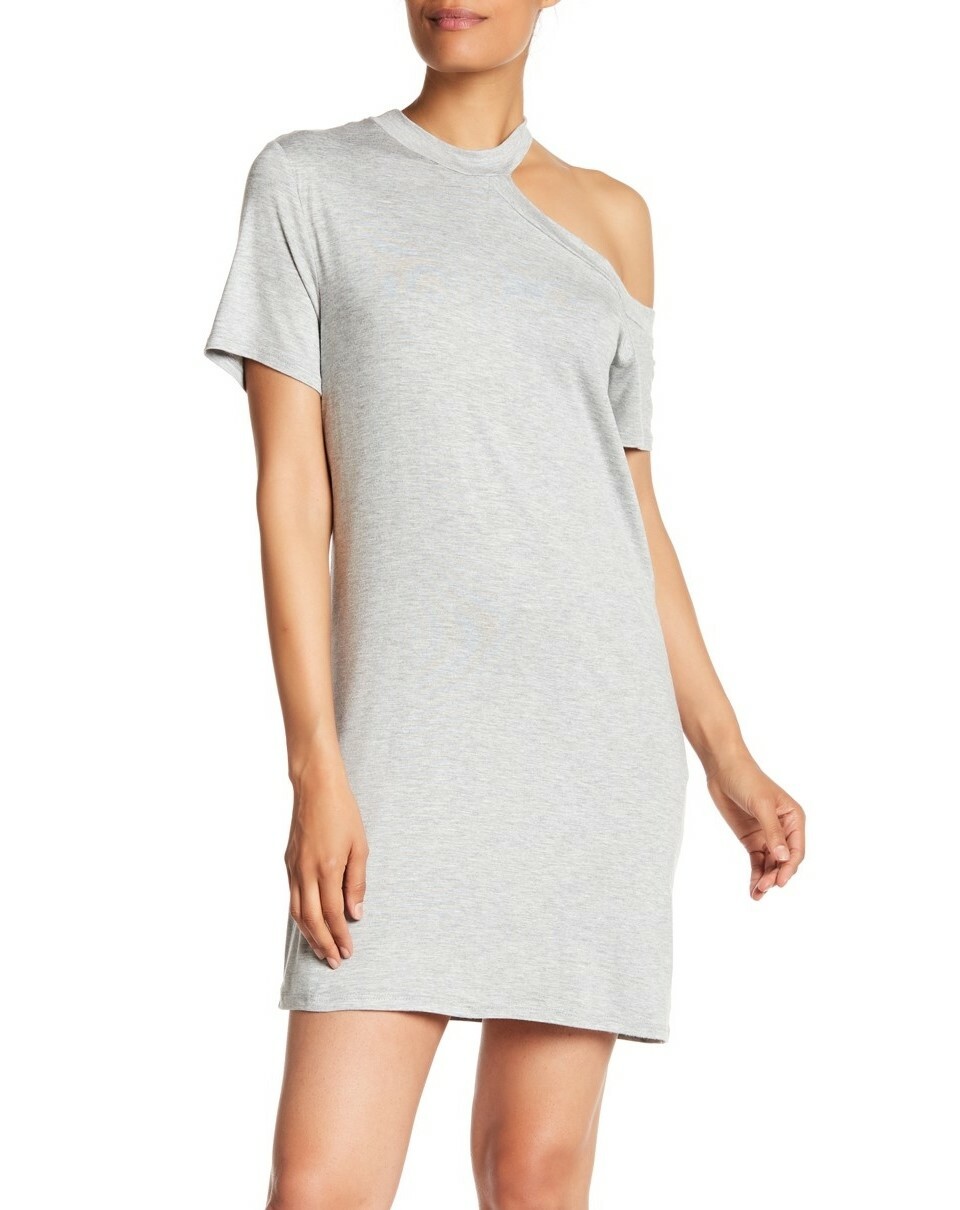 The Vanity Room 155596 Women’s One Cold Shoulder T-Shirt Dress Gray Sz. Large