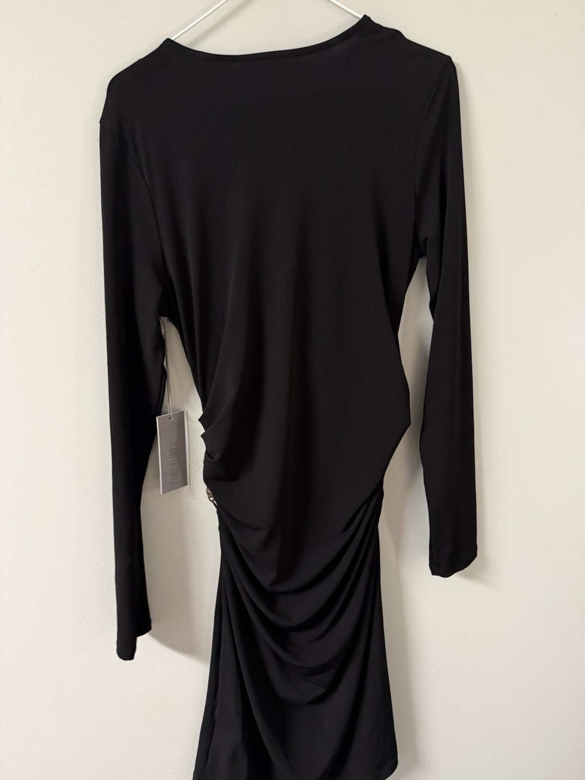 Jennifer Lopez Black Ruched Wrap V-Neck Long Sleeve Knee Dress Size M