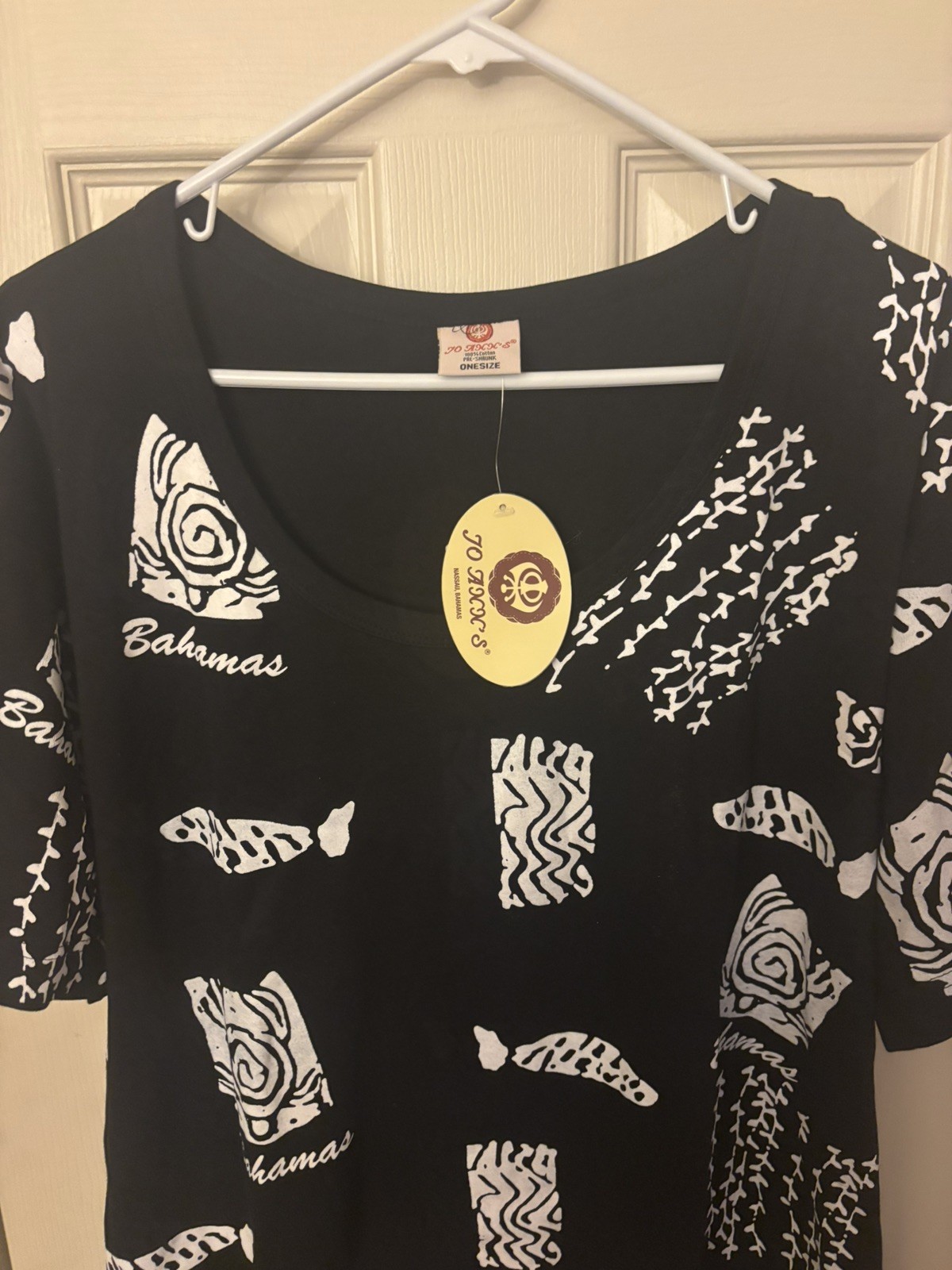 Womens Black White Tropical 100 Percent Cotton One Size Jo Ann’s Bahamas Dress