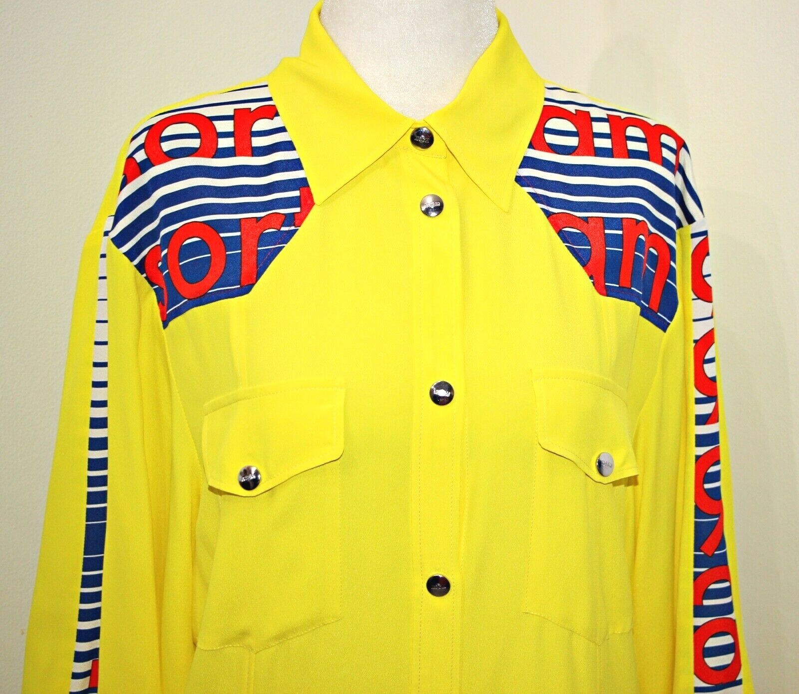 MSGM Yellow Chiffon Logo Snaps Shirt Dress sz US 6 / IT 40 $960 Made in Italy