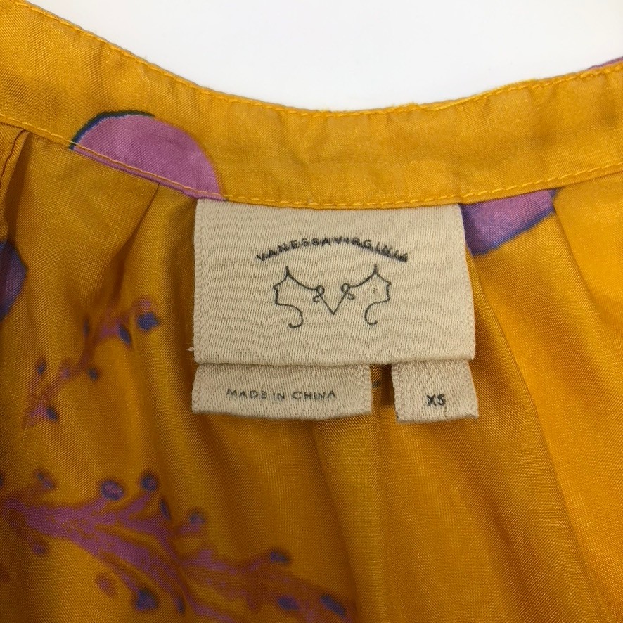 Anthropologie Vanessa Virginia Rainforest Silk Dress Size XS Yellow Floral