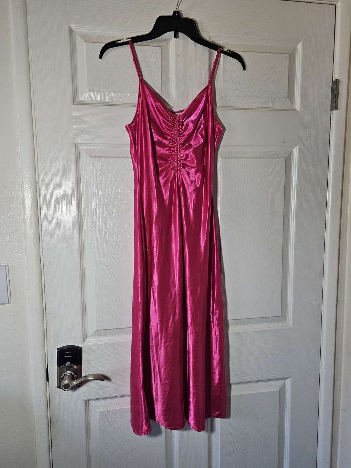 A New Day Ruched Midi Silky Soft Slip Dress Hot Pink Womens Size Small (mc)