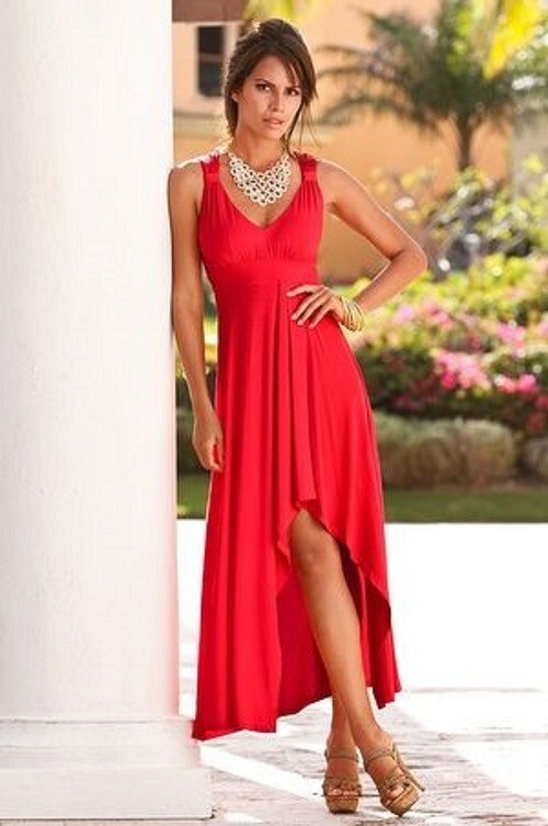 Boston Proper Sleeveless V-neck Flowing Jersey Red High Low Maxi Dress Sz Small