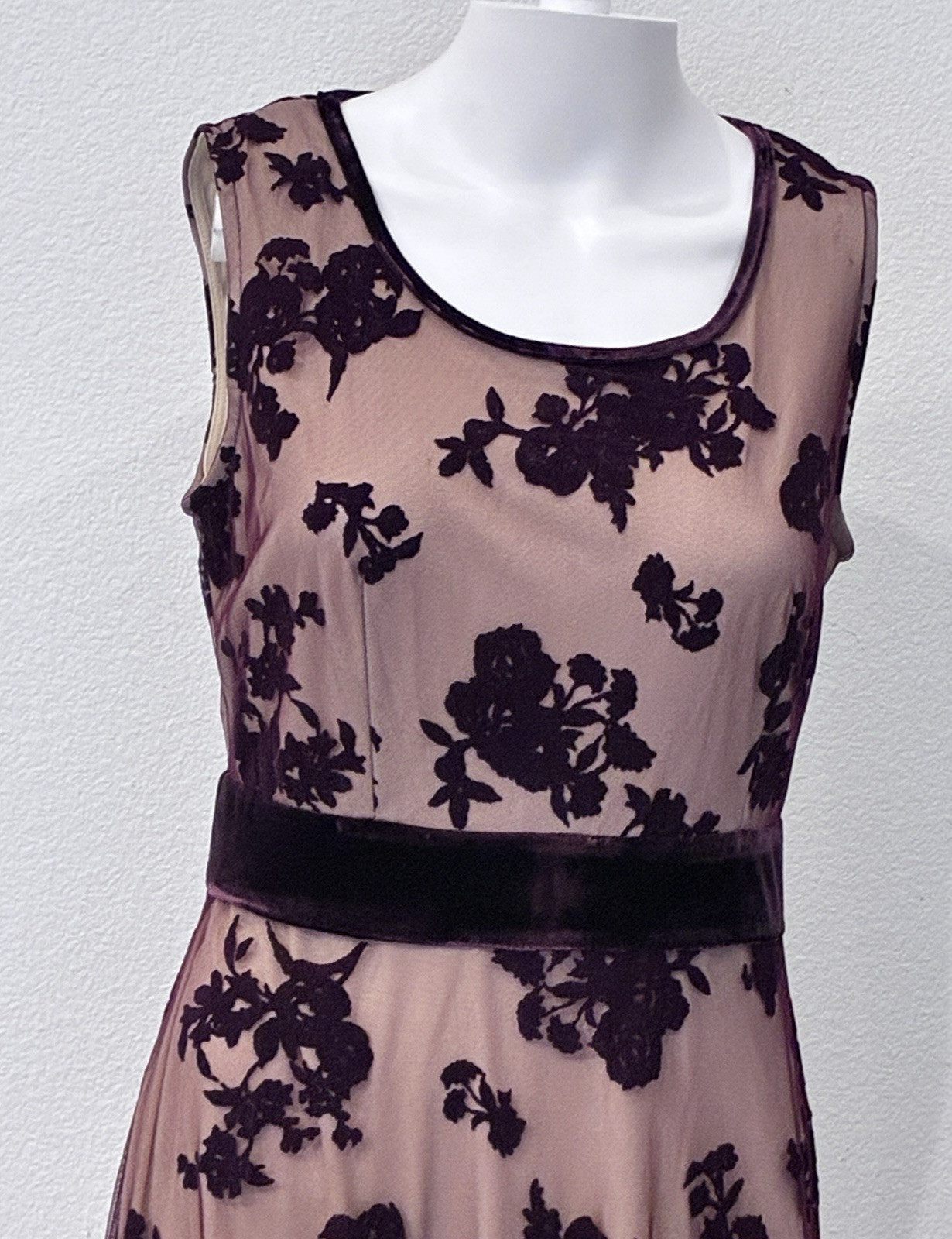 Taylor Whimsigoth Flocked Velvet Mesh Maxi Dress Size 2 Burgundy Dark Romance