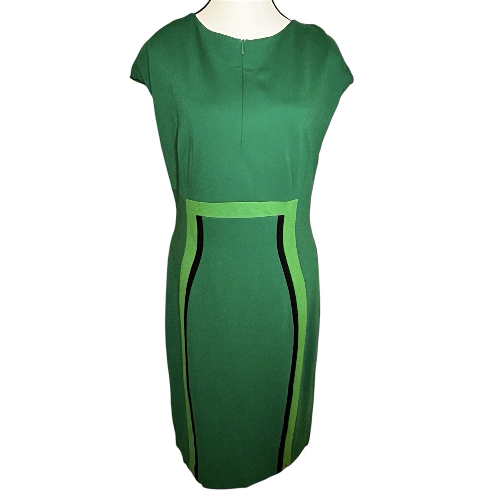 Escada Sheath Dress Leaf Green Geometric Double Zip Women’s Size EU 42 US 10