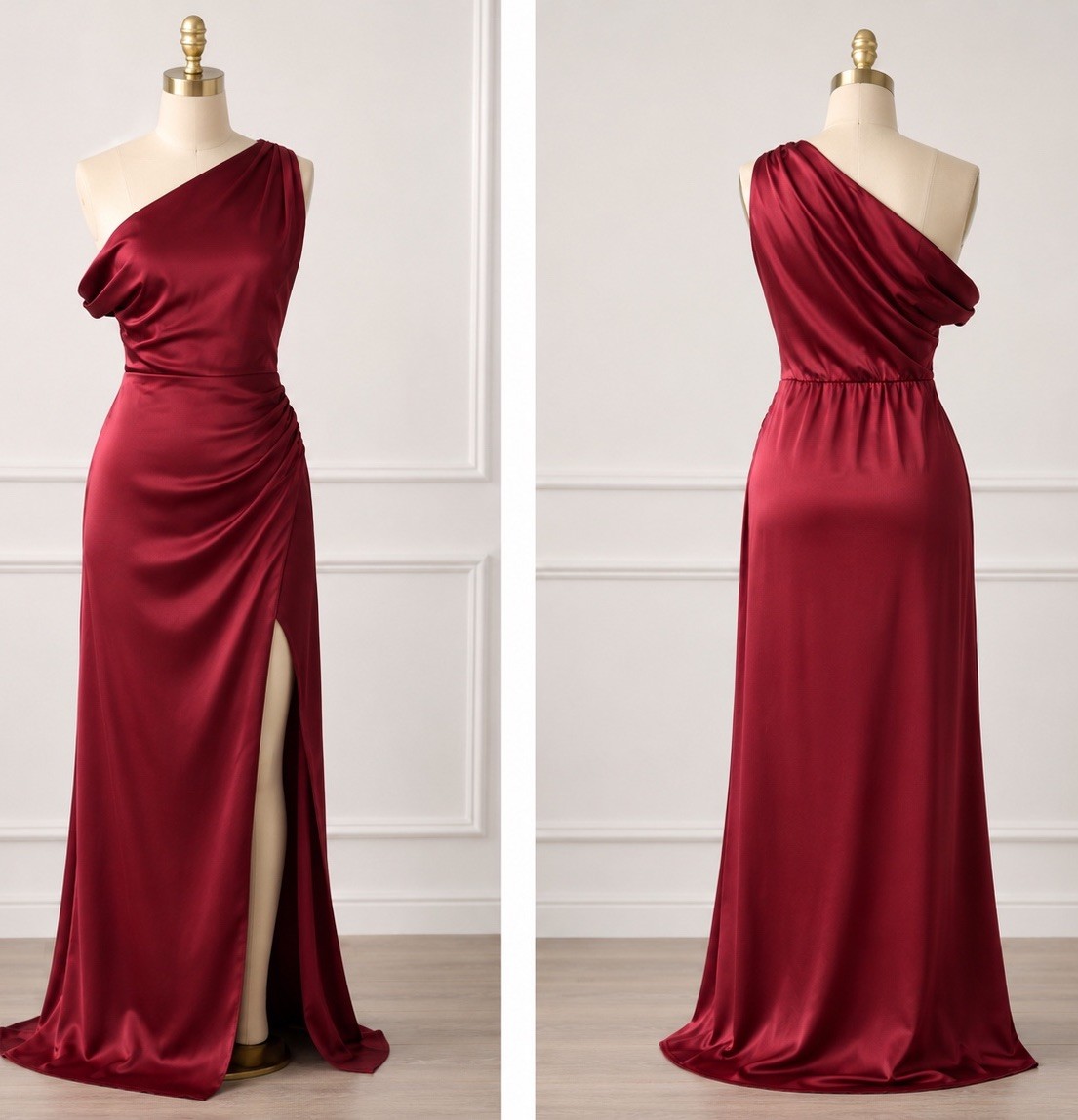 Show Me Your Mumu Jodie Dress Womens Medium Cranberry Luxe Satin Lined Side Slit