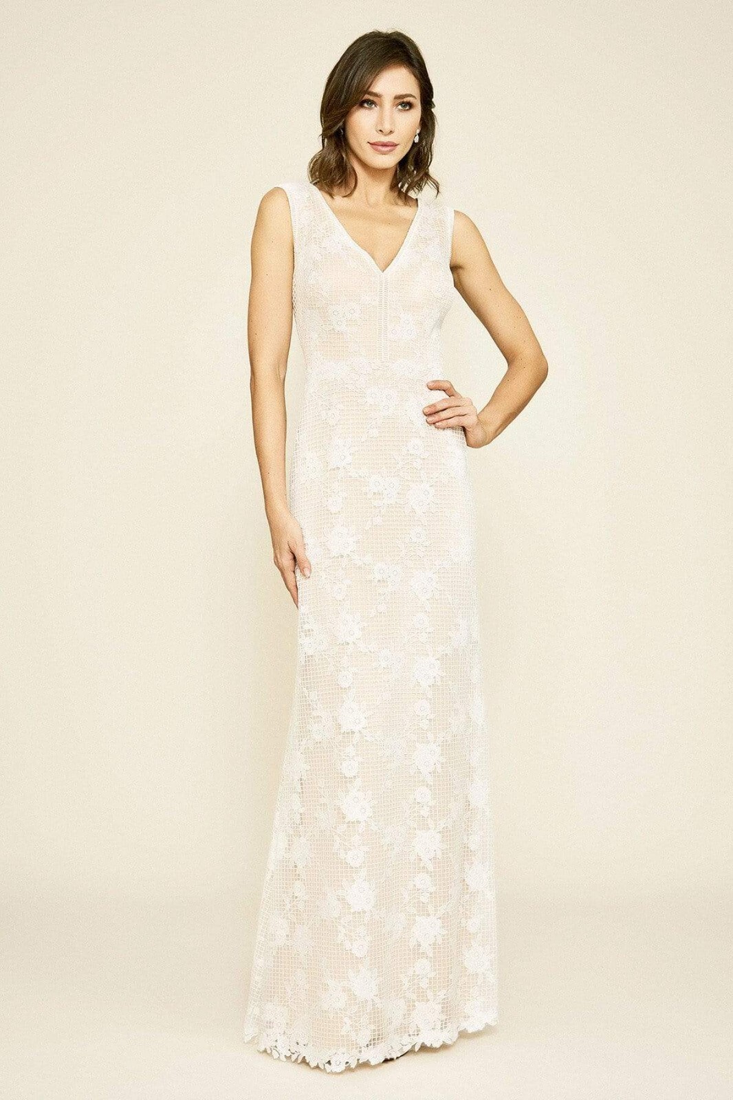 TADASHI SHOJI Windsor White Nude Floral Embroidered Lace Bridal Wedding Gown 12