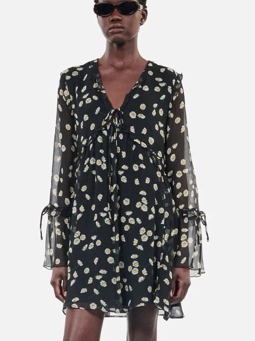 The Kooples Daisies Silk Dress in Black Sz FR 2/US 6 NWT MSRP $565