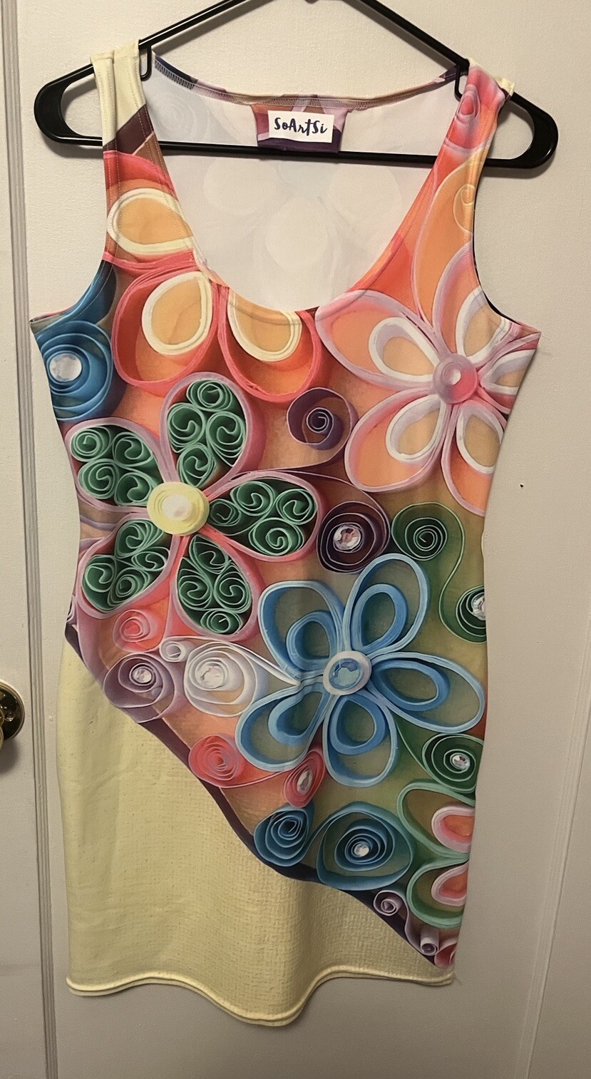 So Artsi Large Colorful Stretchy Fun Flower Digital Print Dress