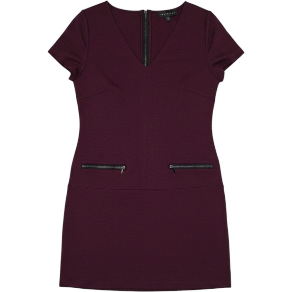 Sanctuary Womens V-Neck Zipper Pocket Shift Dress L Burgundy Ponte Knit Mini