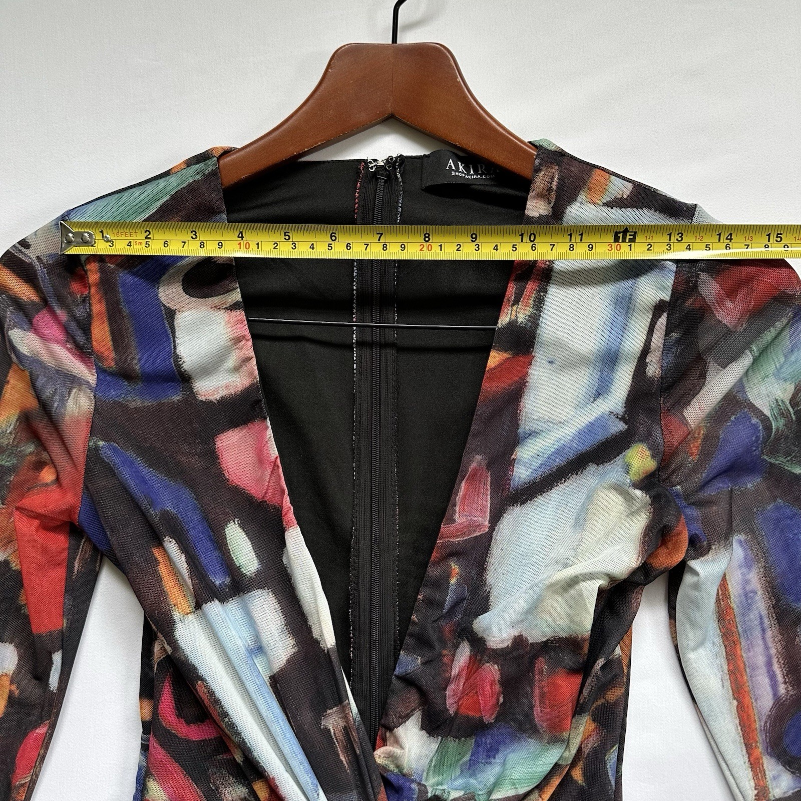 Akira On My Mind Abstract Colorful Plunge V-Neck Bodycon Mini Club Dress Size S