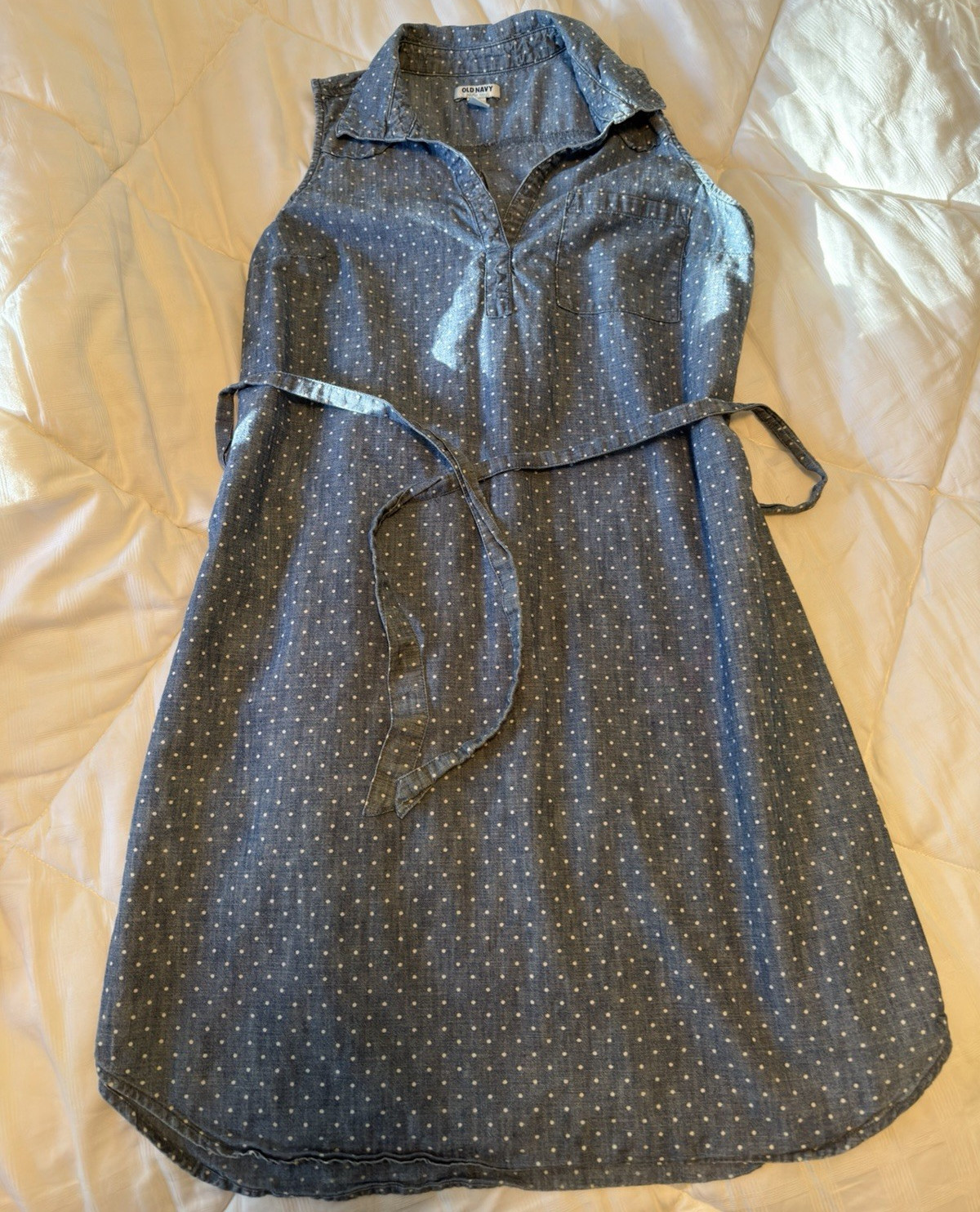Old Navy Women’s Collared Sleeveless Belted Dress Polka Dot Blue M